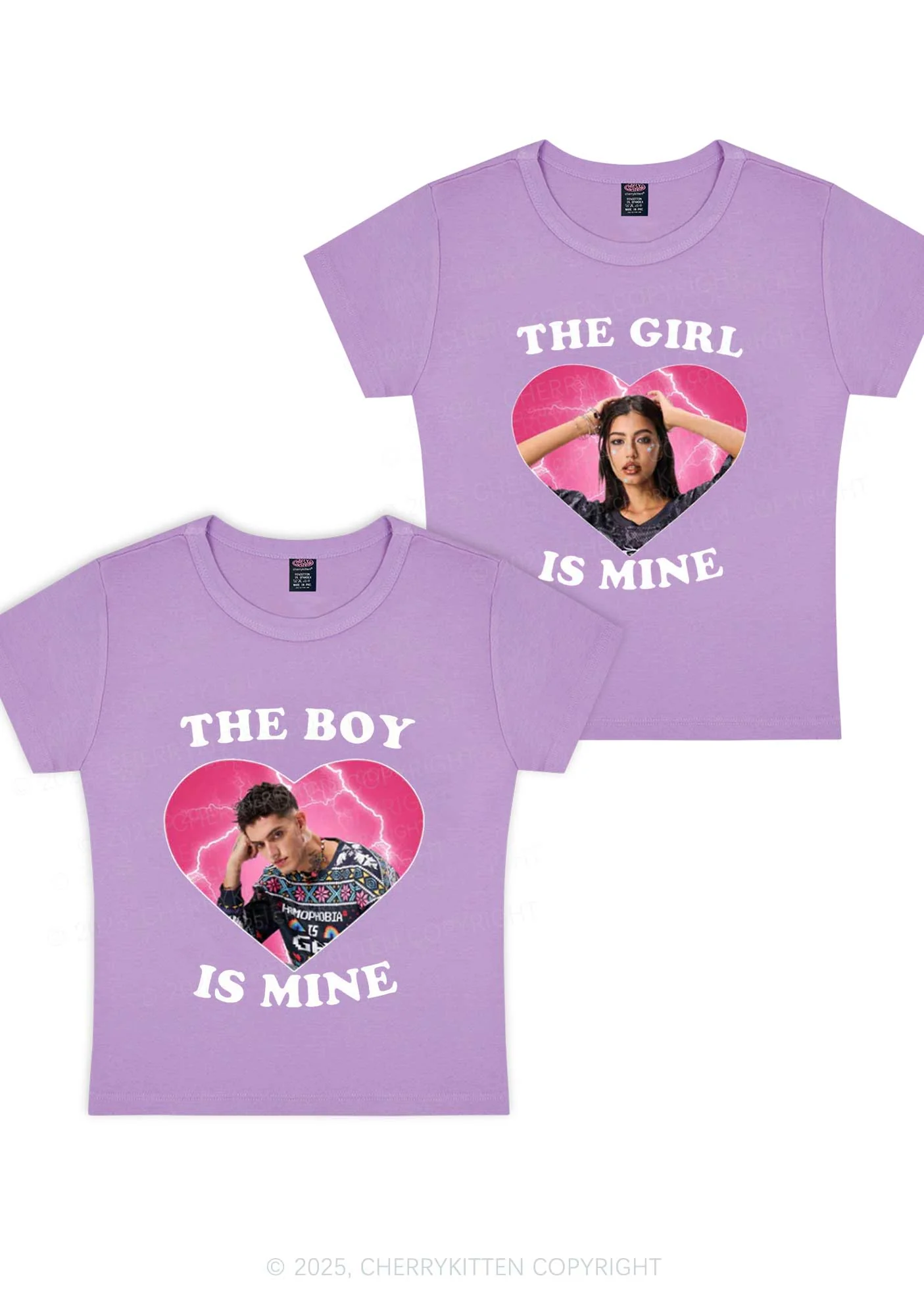 Custom Boy Girl Is Mine Y2K Valentine's Day Baby Tee Cherrykitten - Image 6