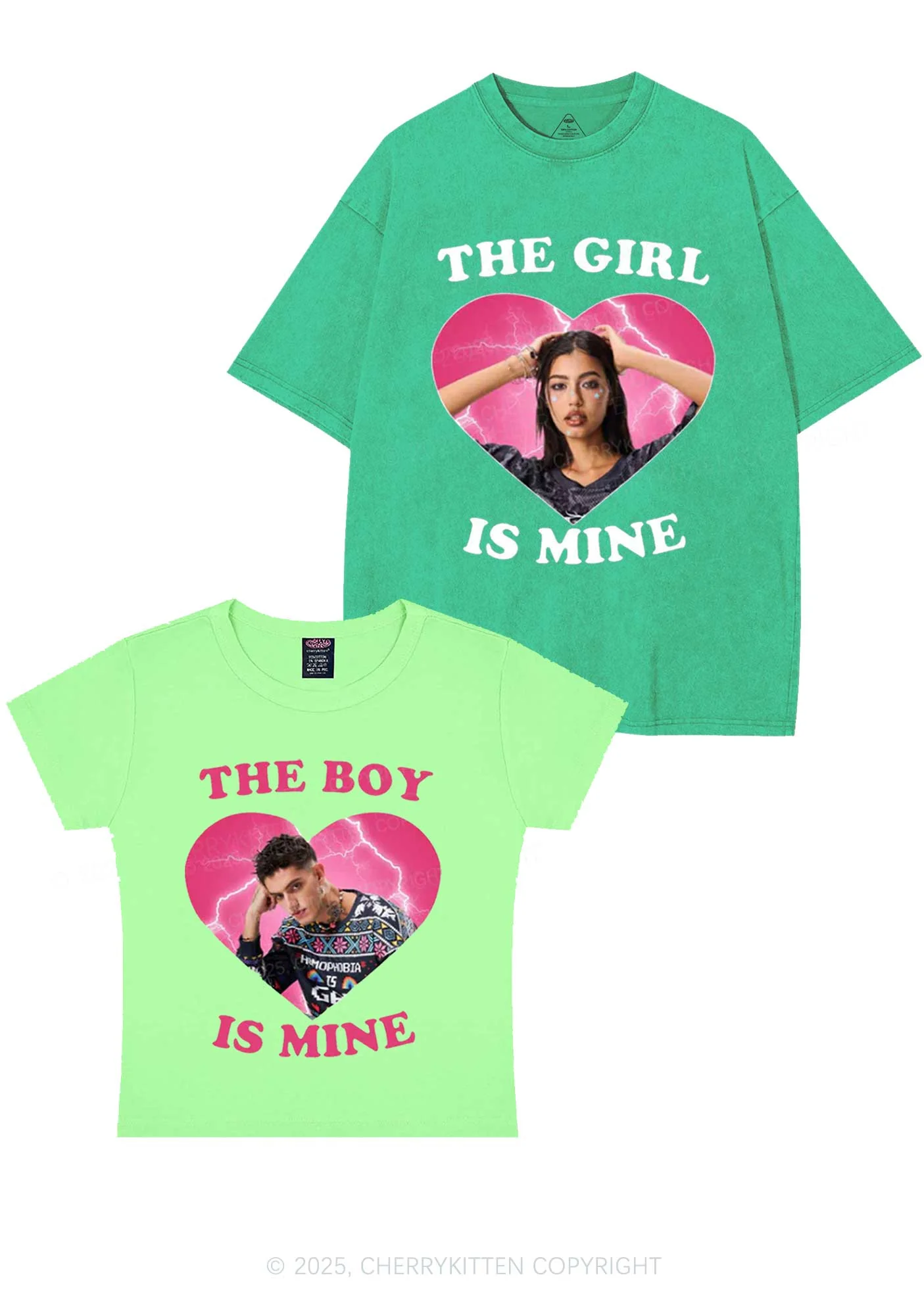 Custom Boy Girl Is Mine Y2K Valentine's Day Couple Shirt Cherrykitten - Image 11