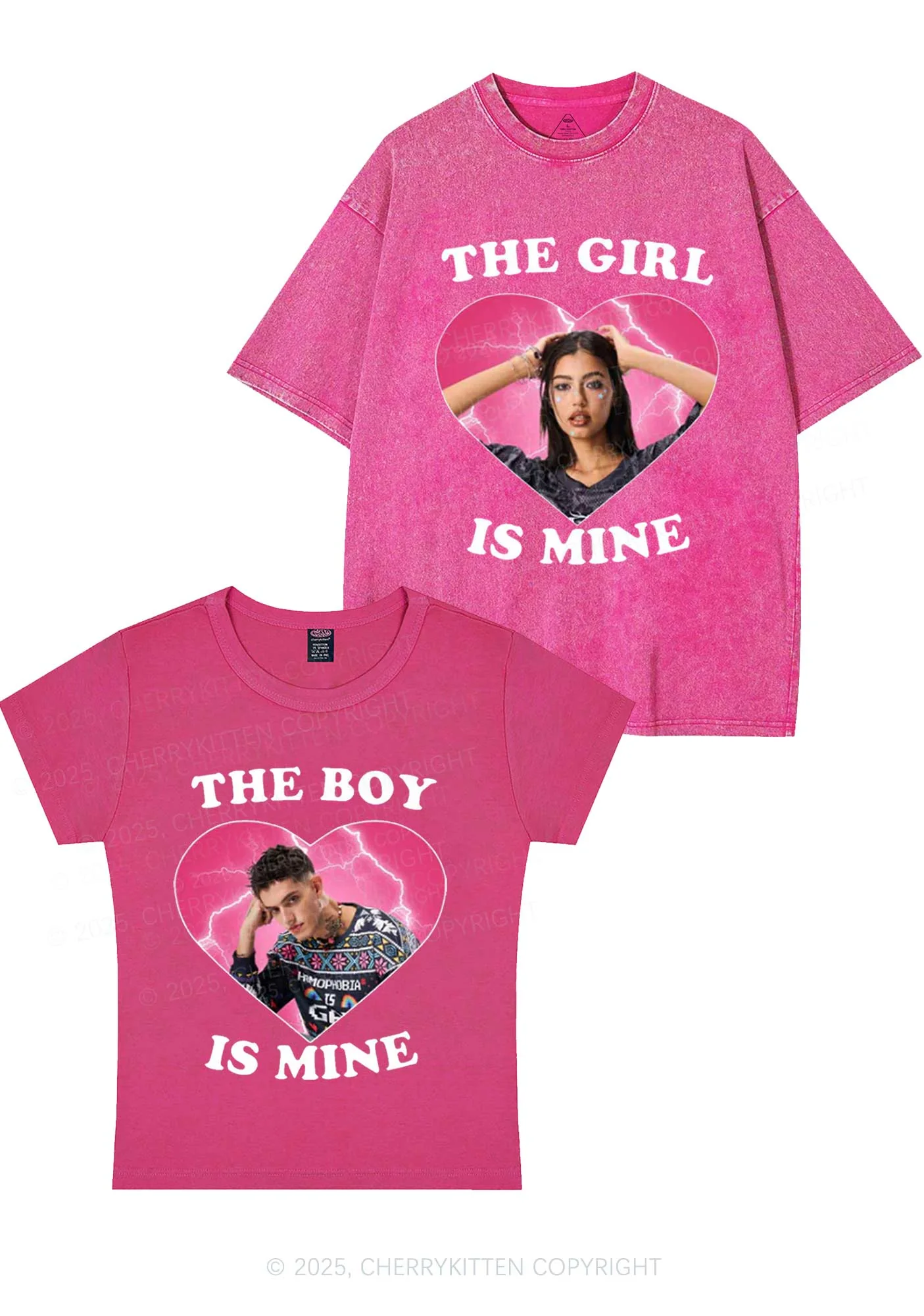Custom Boy Girl Is Mine Y2K Valentine's Day Couple Shirt Cherrykitten - Image 2