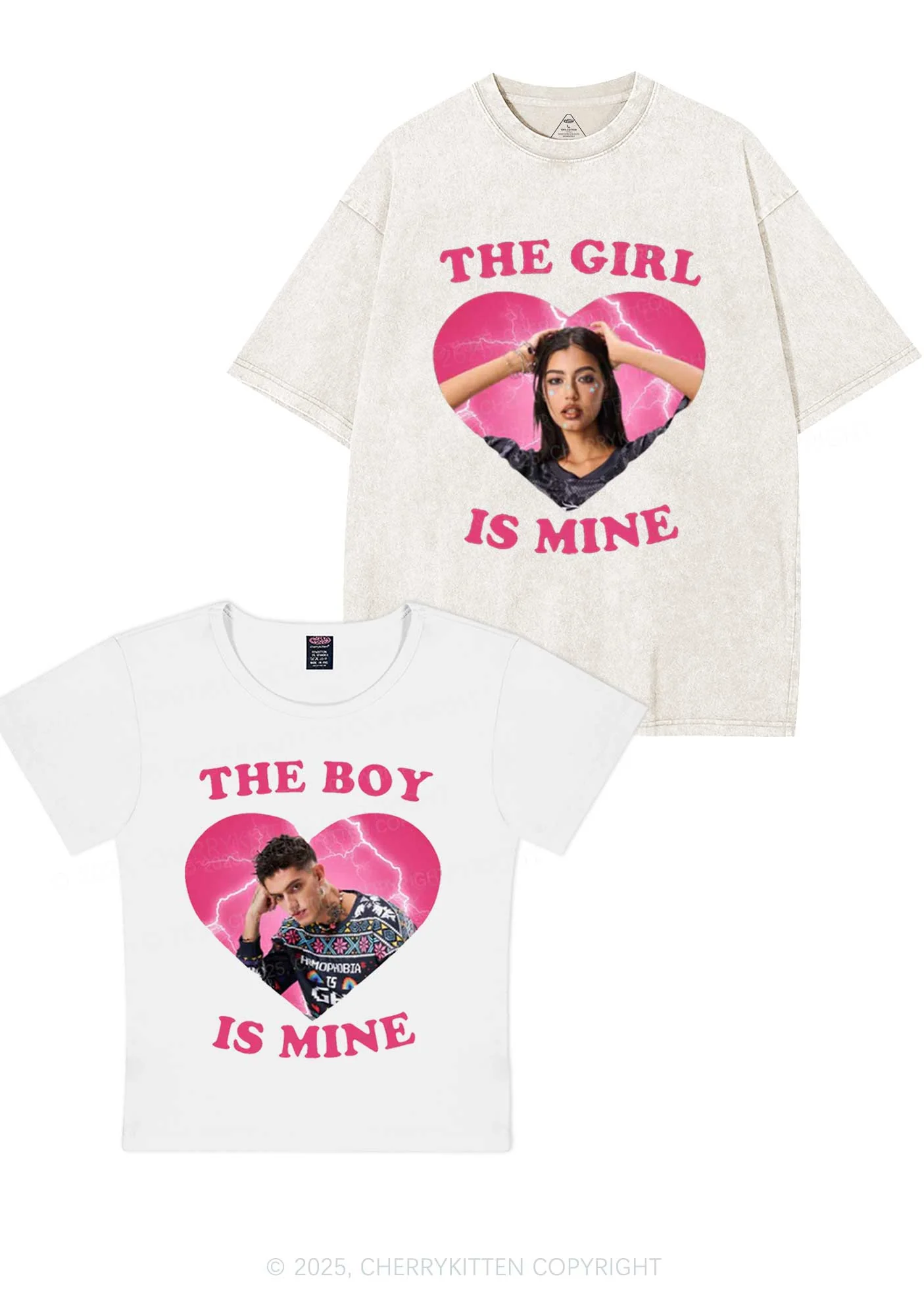 Custom Boy Girl Is Mine Y2K Valentine's Day Couple Shirt Cherrykitten - Image 3