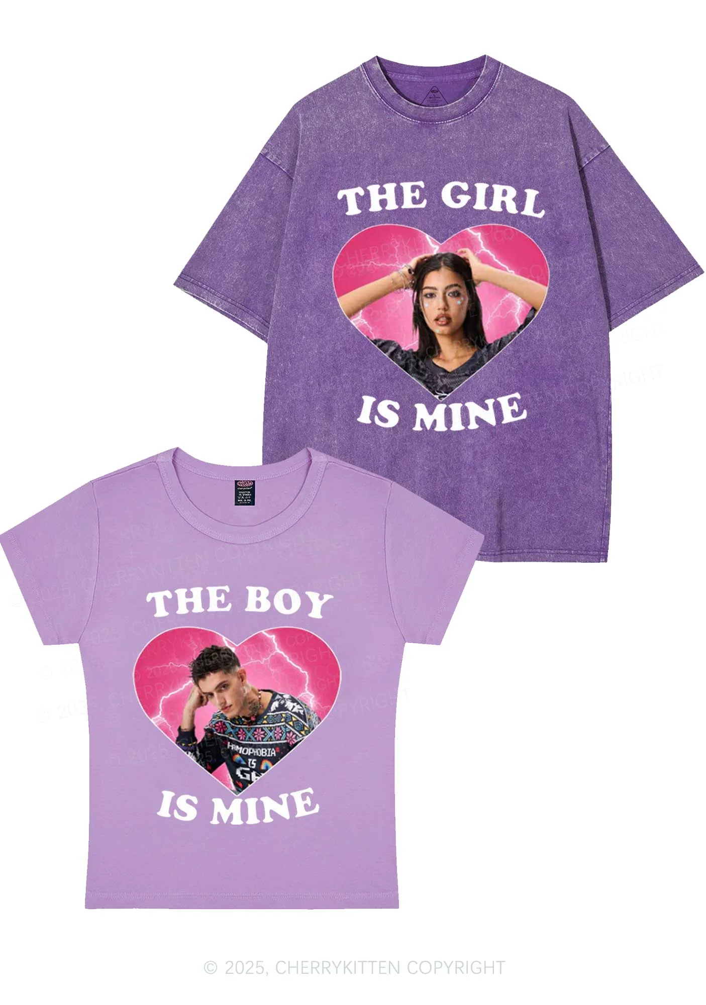 Custom Boy Girl Is Mine Y2K Valentine's Day Couple Shirt Cherrykitten - Image 4