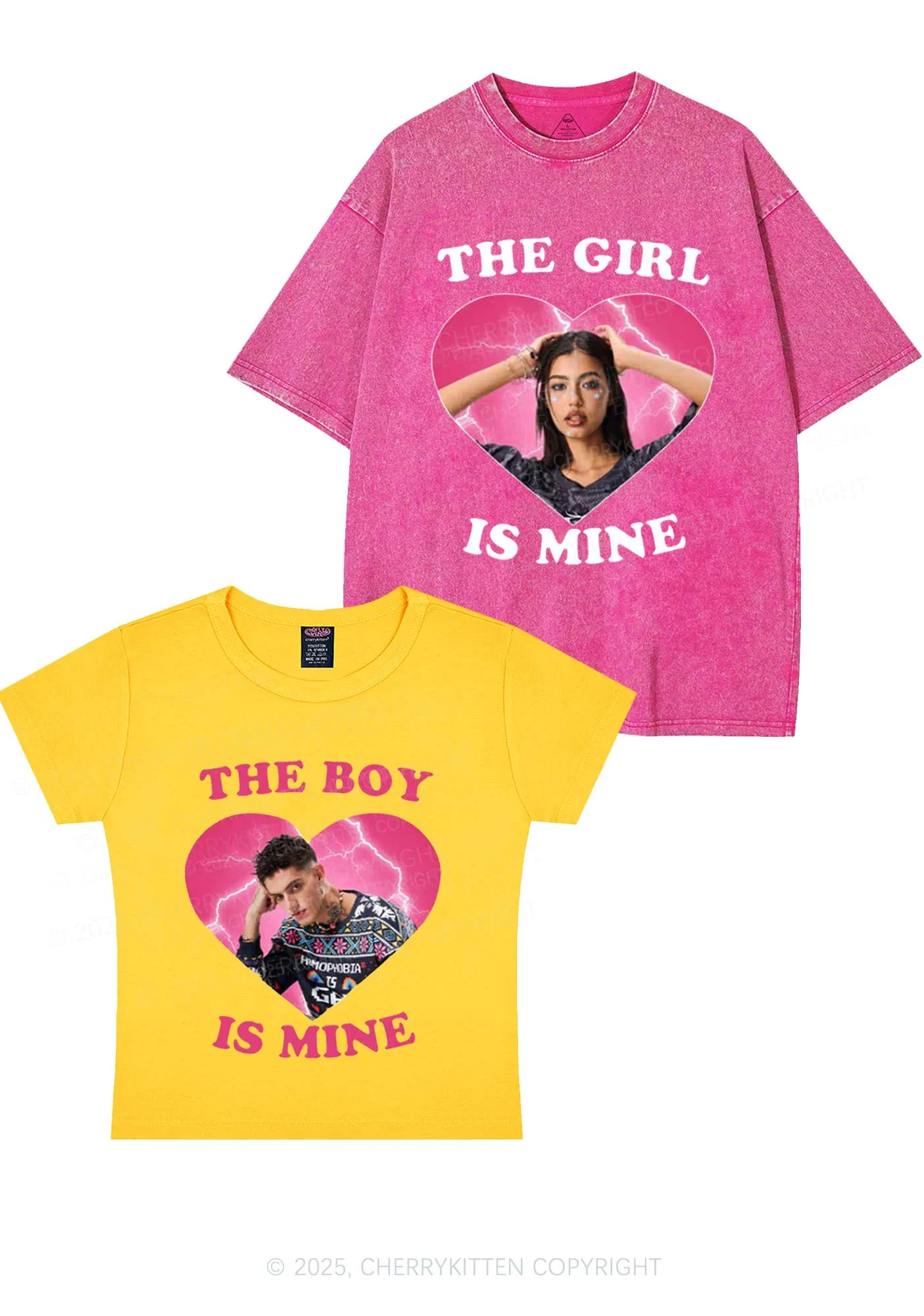 Custom Boy Girl Is Mine Y2K Valentine's Day Couple Shirt Cherrykitten - Image 5