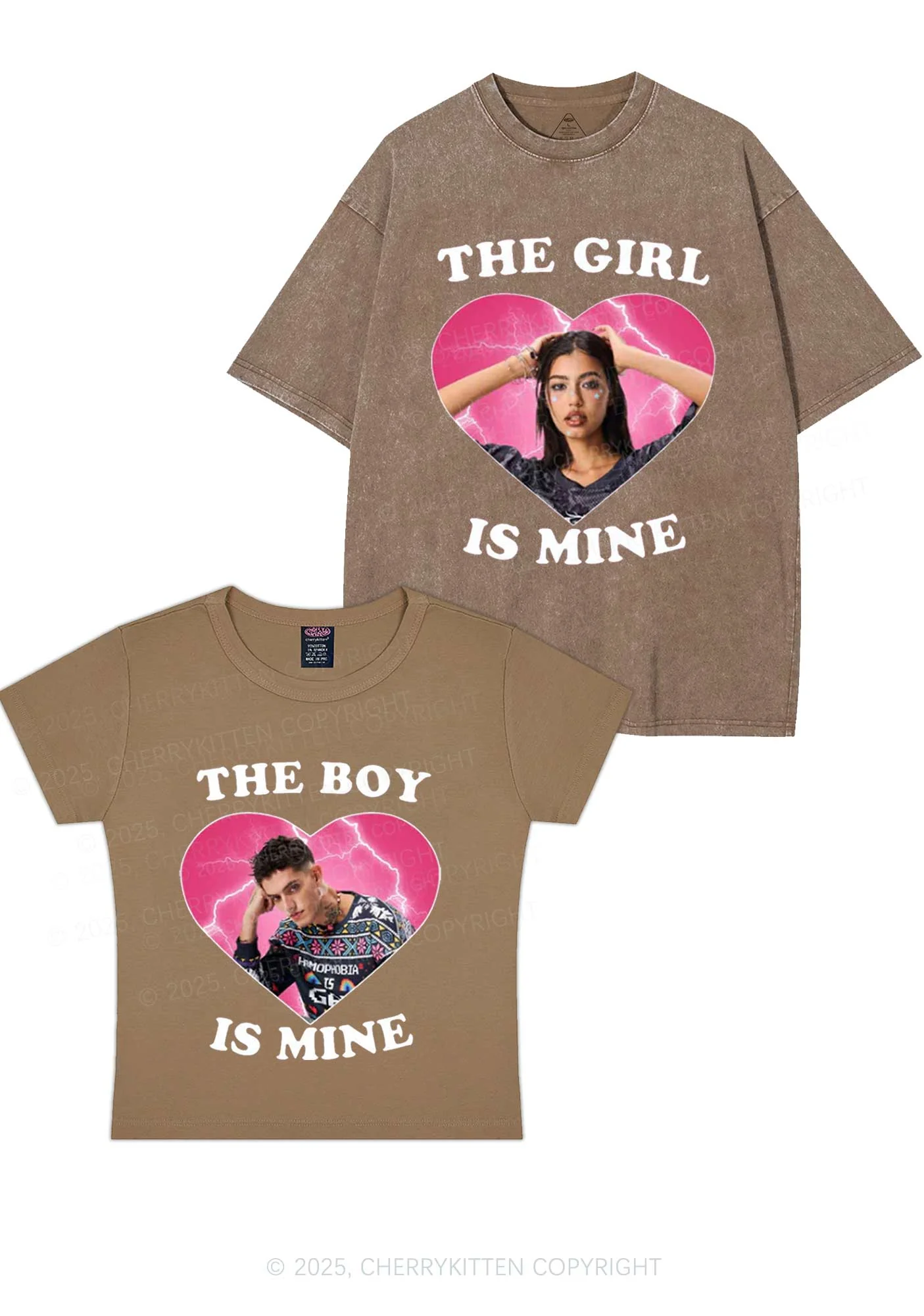 Custom Boy Girl Is Mine Y2K Valentine's Day Couple Shirt Cherrykitten - Image 6
