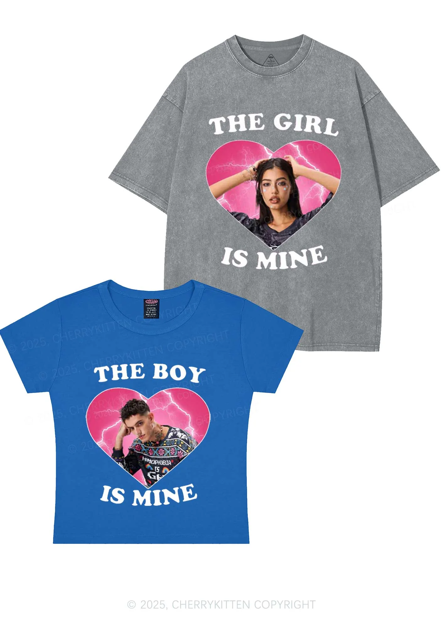 Custom Boy Girl Is Mine Y2K Valentine's Day Couple Shirt Cherrykitten - Image 8