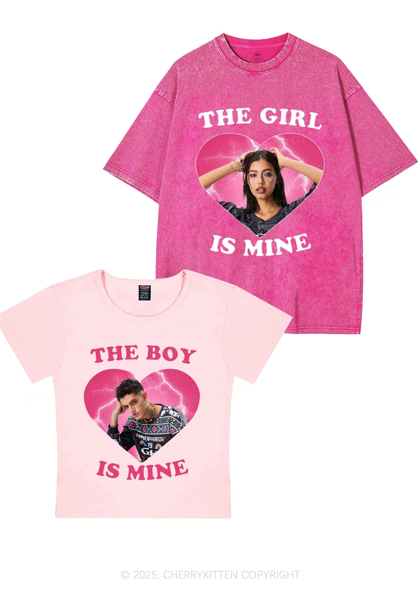 Custom Boy Girl Is Mine Y2K Valentine's Day Couple Shirt Cherrykitten - Image 9