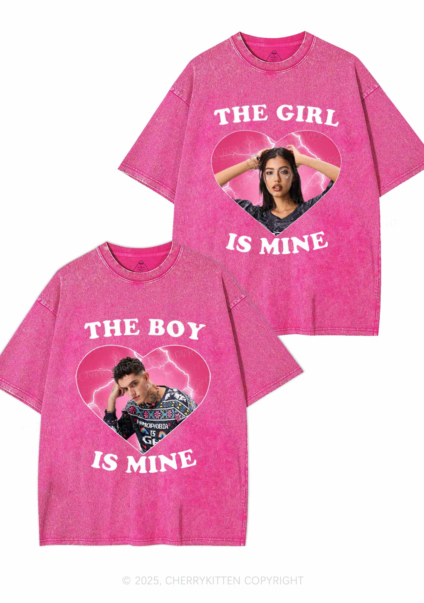 Custom Boy Girl Is Mine Y2K Valentine's Day Washed Tee Cherrykitten - Image 2