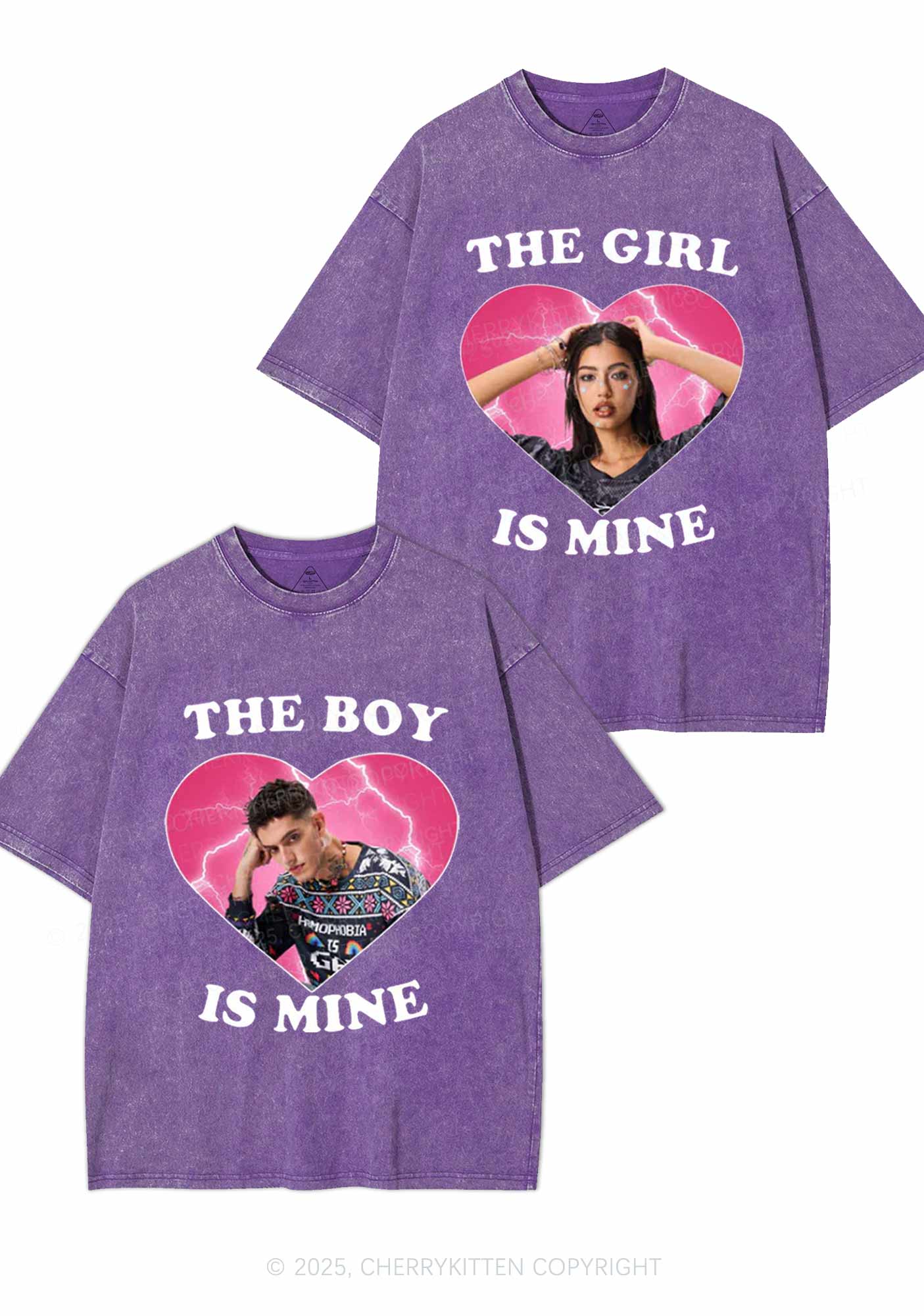 Custom Boy Girl Is Mine Y2K Valentine's Day Washed Tee Cherrykitten - Image 3