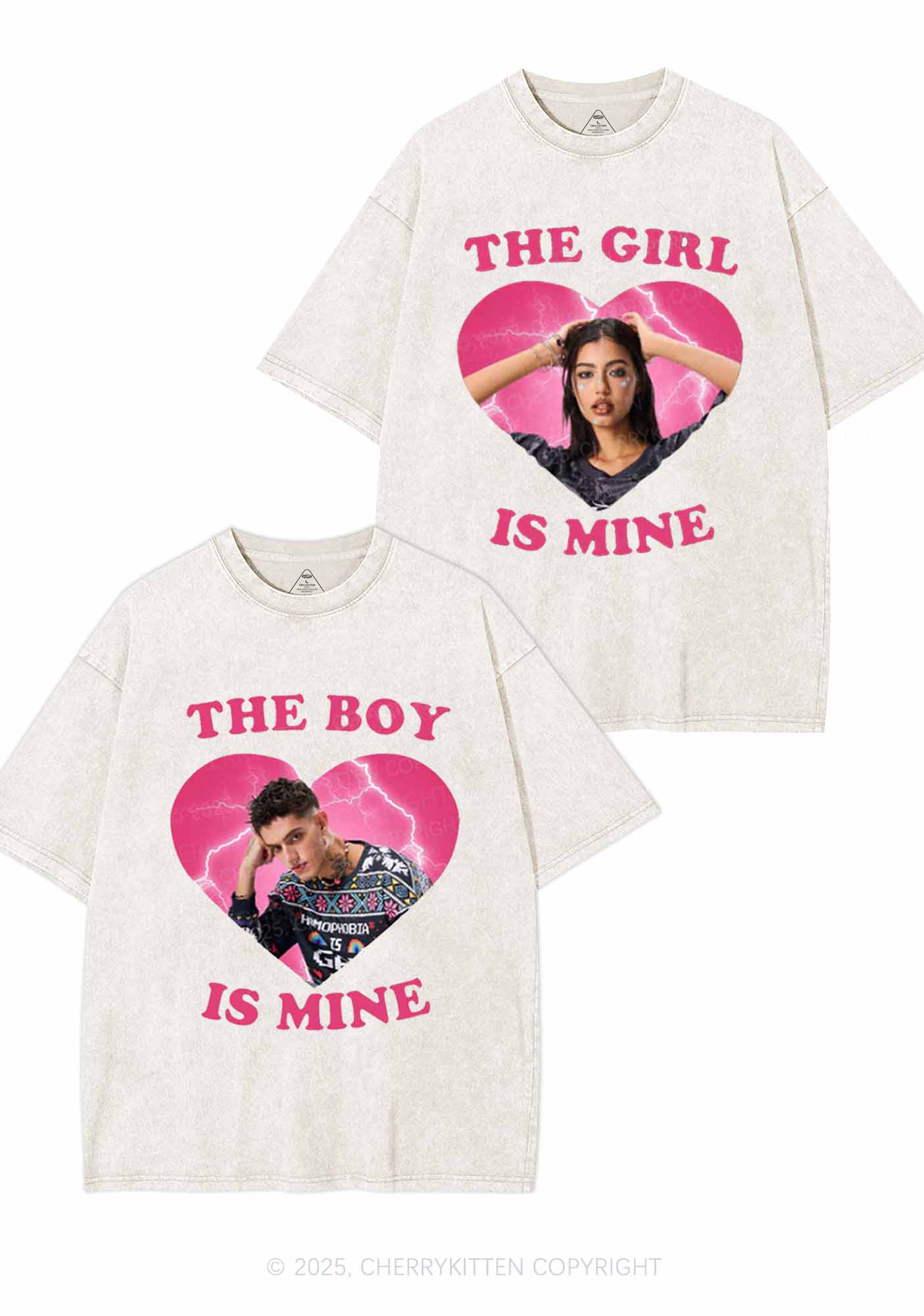 Custom Boy Girl Is Mine Y2K Valentine's Day Washed Tee Cherrykitten - Image 4