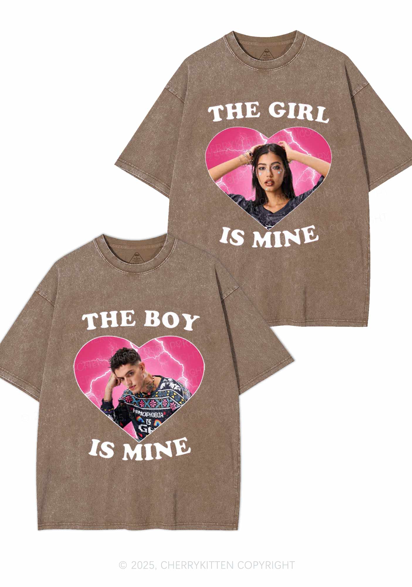 Custom Boy Girl Is Mine Y2K Valentine's Day Washed Tee Cherrykitten - Image 5