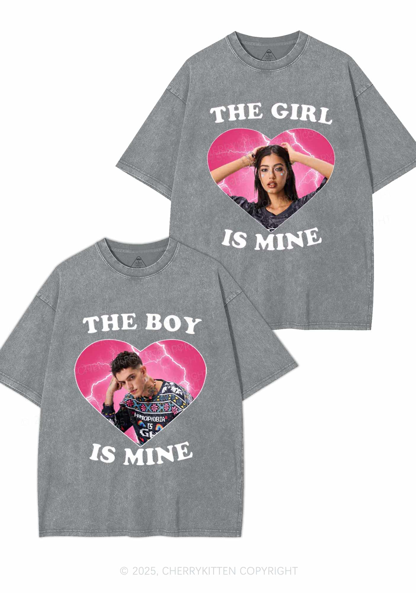 Custom Boy Girl Is Mine Y2K Valentine's Day Washed Tee Cherrykitten - Image 6