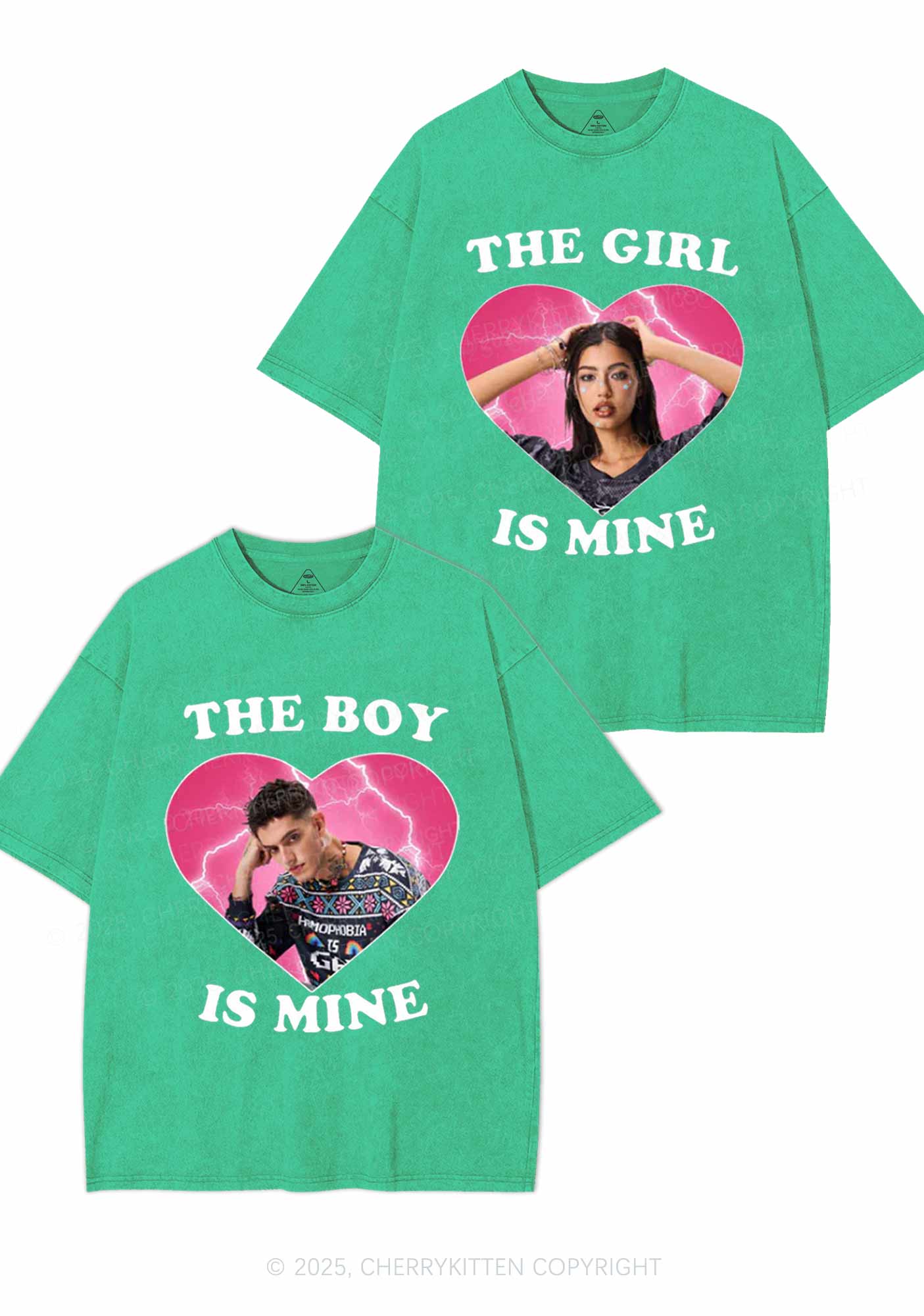 Custom Boy Girl Is Mine Y2K Valentine's Day Washed Tee Cherrykitten - Image 7