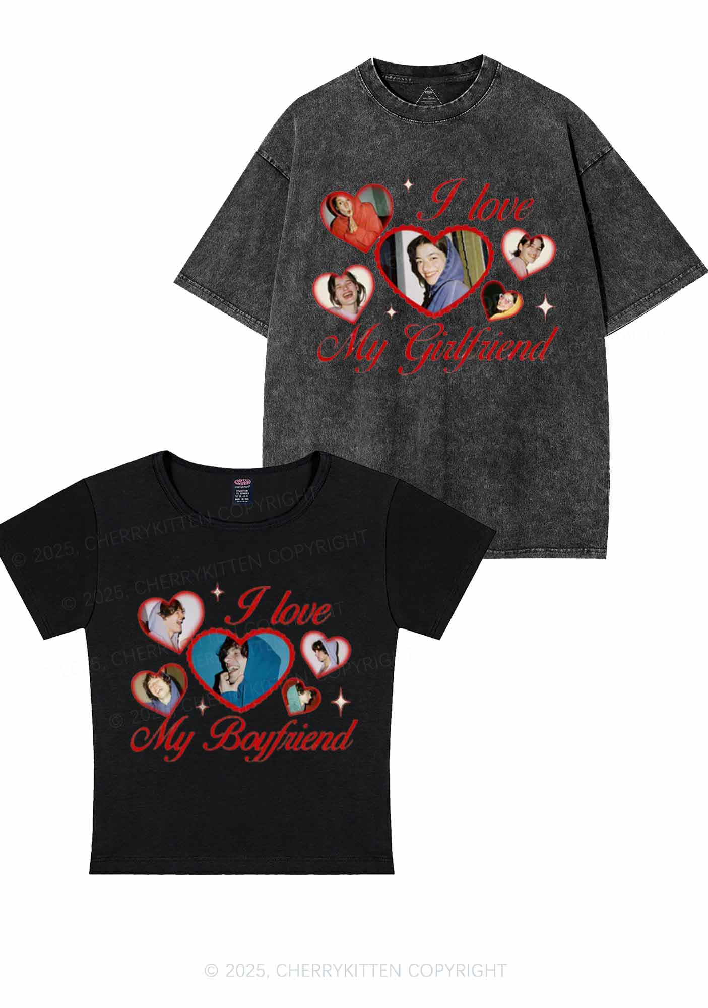 Custom Boyfriend Girlfriend Photos Y2K Valentine's Day Couple Shirt Cherrykitten - Image 2