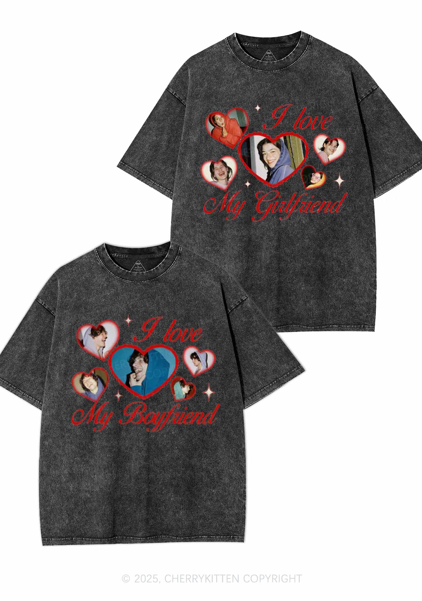Custom Boyfriend Girlfriend Photos Y2K Valentine's Day Washed Tee Cherrykitten - Image 2