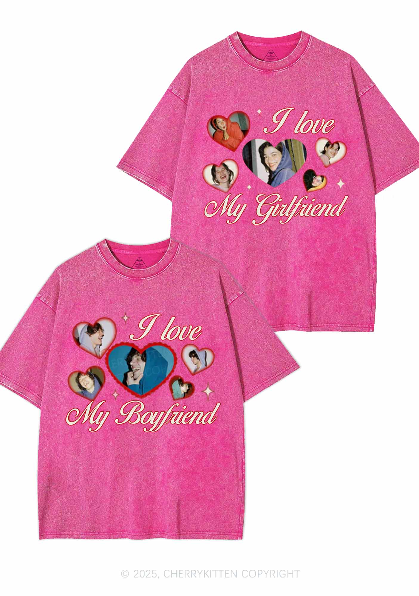Custom Boyfriend Girlfriend Photos Y2K Valentine's Day Washed Tee Cherrykitten - Image 3