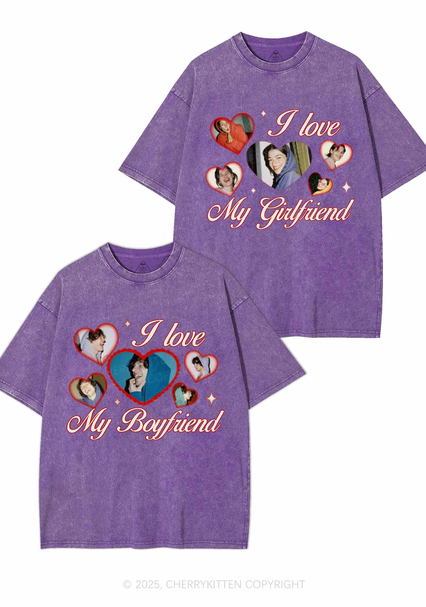 Custom Boyfriend Girlfriend Photos Y2K Valentine's Day Washed Tee Cherrykitten - Image 4