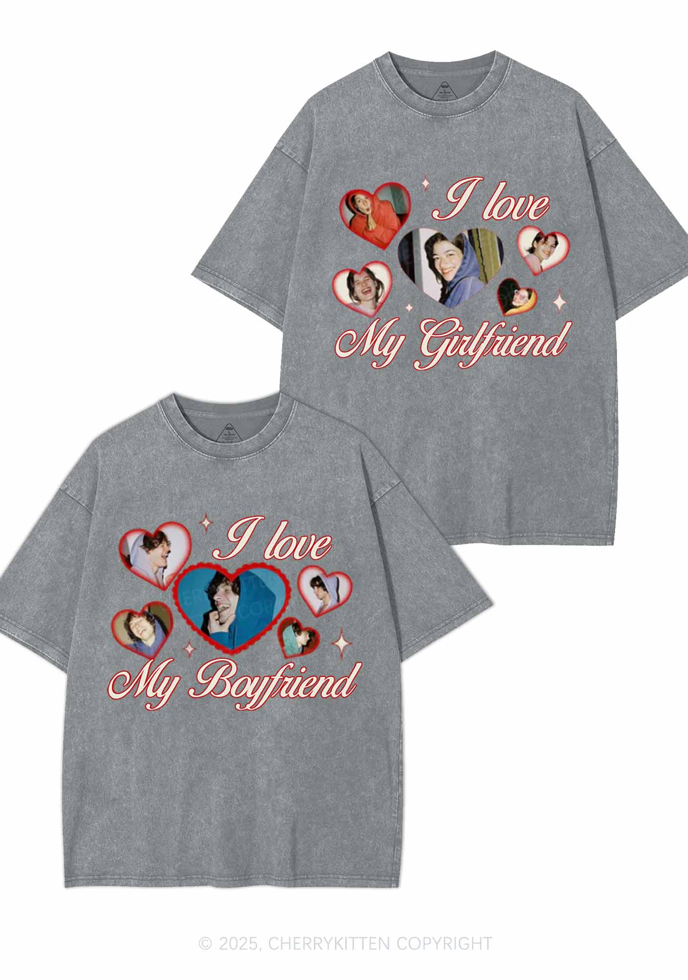 Custom Boyfriend Girlfriend Photos Y2K Valentine's Day Washed Tee Cherrykitten - Image 6