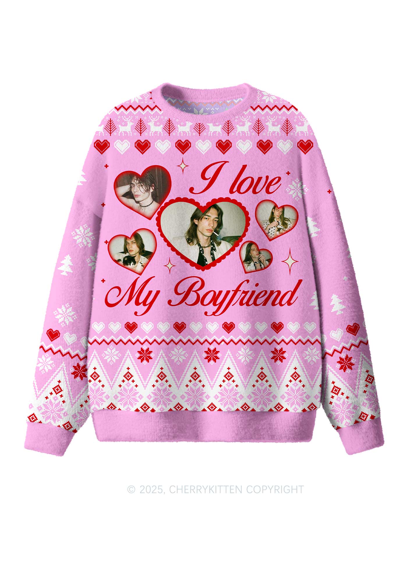 Custom Boyfriend Photos Y2K Christmas Knit Sweatshirt Cherrykitten - Image 3