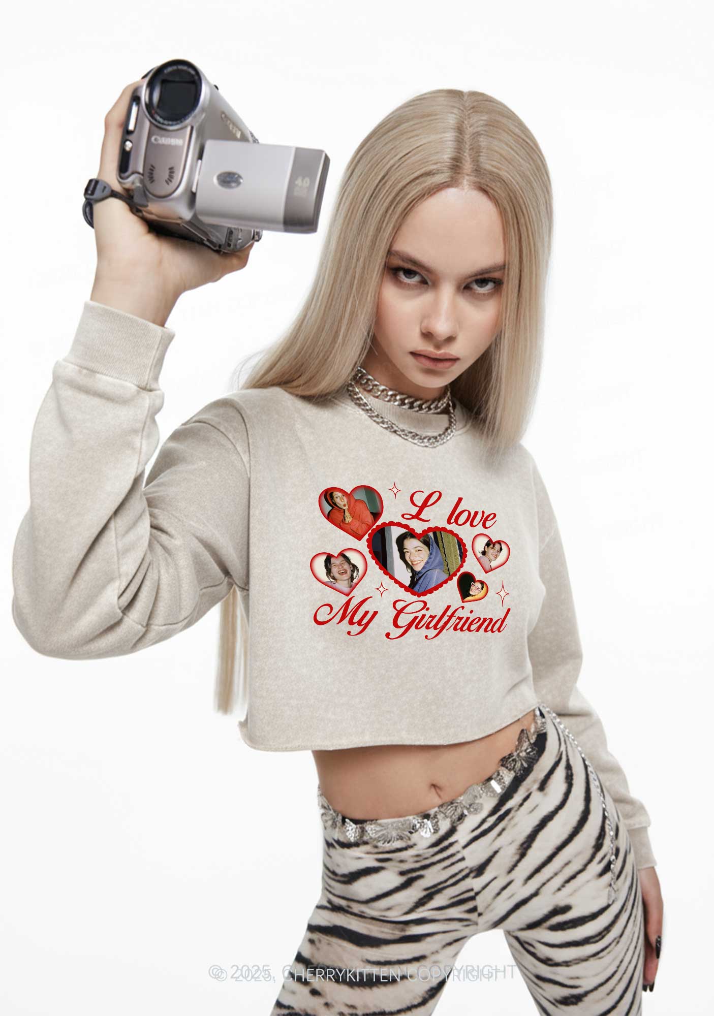 Custom Boyfriend Photos Y2K Crop Washed Sweatshirts Cherrykitten - Image 2