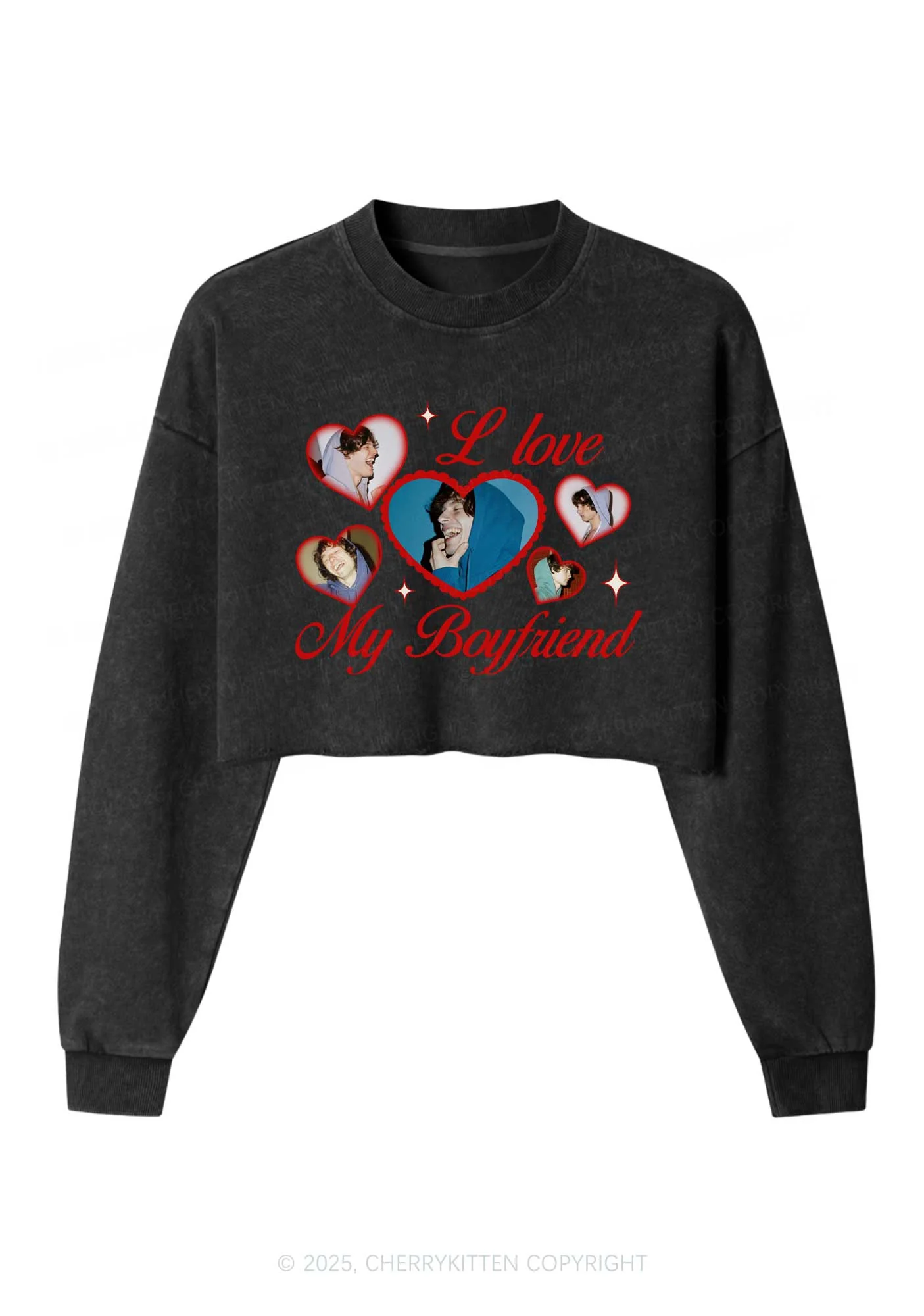 Custom Boyfriend Photos Y2K Crop Washed Sweatshirts Cherrykitten - Image 3