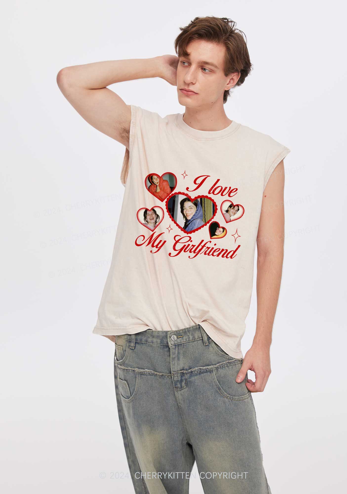 Custom Boyfriend Photos Y2K Valentine's Day Washed Tank Cherrykitten - Image 2