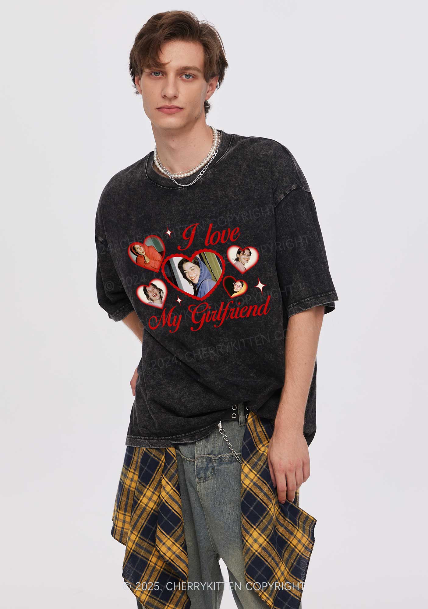 Custom Boyfriend Photos Y2K Valentine's Day Washed Tee Cherrykitten - Image 2