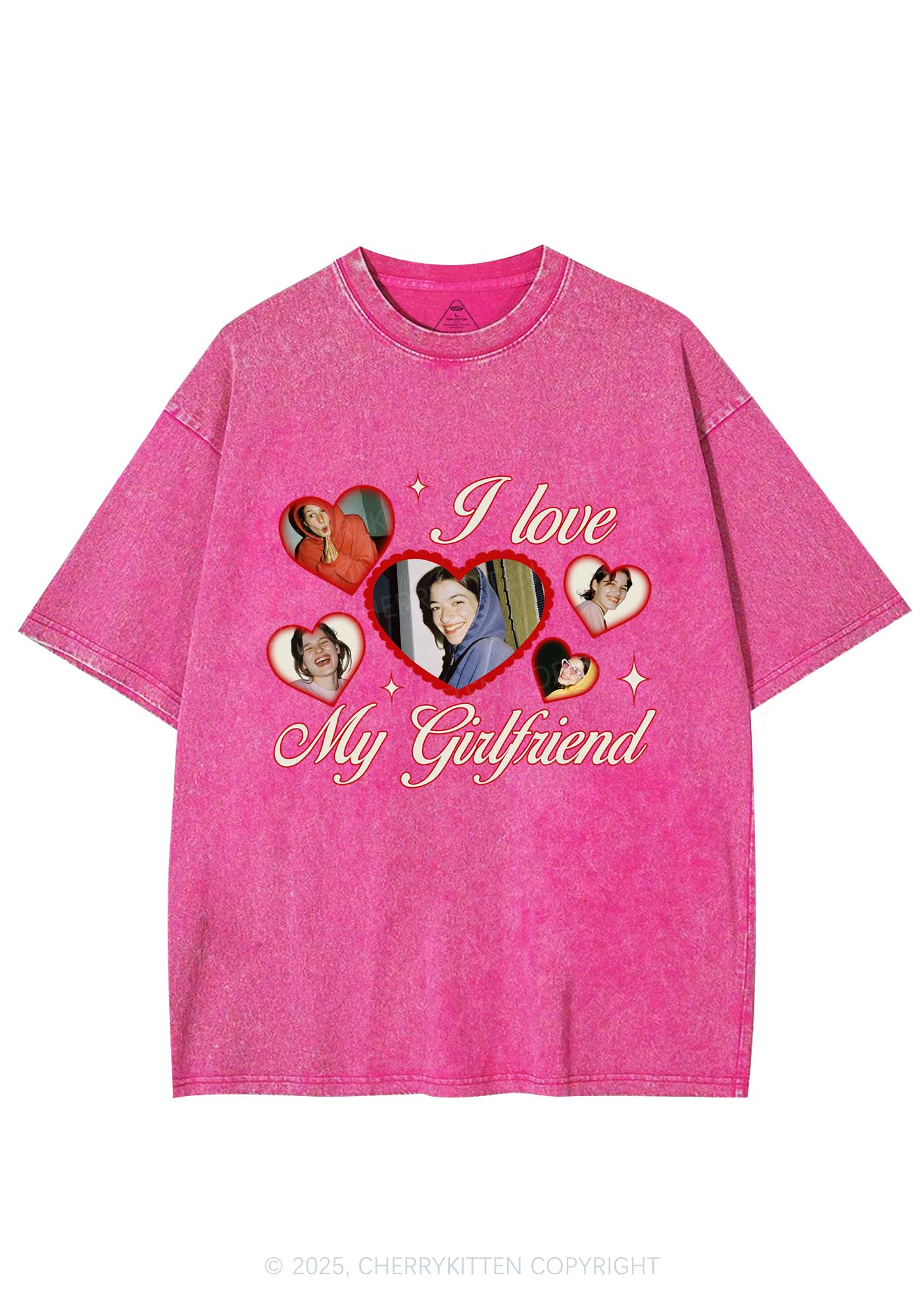 Custom Boyfriend Photos Y2K Valentine's Day Washed Tee Cherrykitten - Image 5