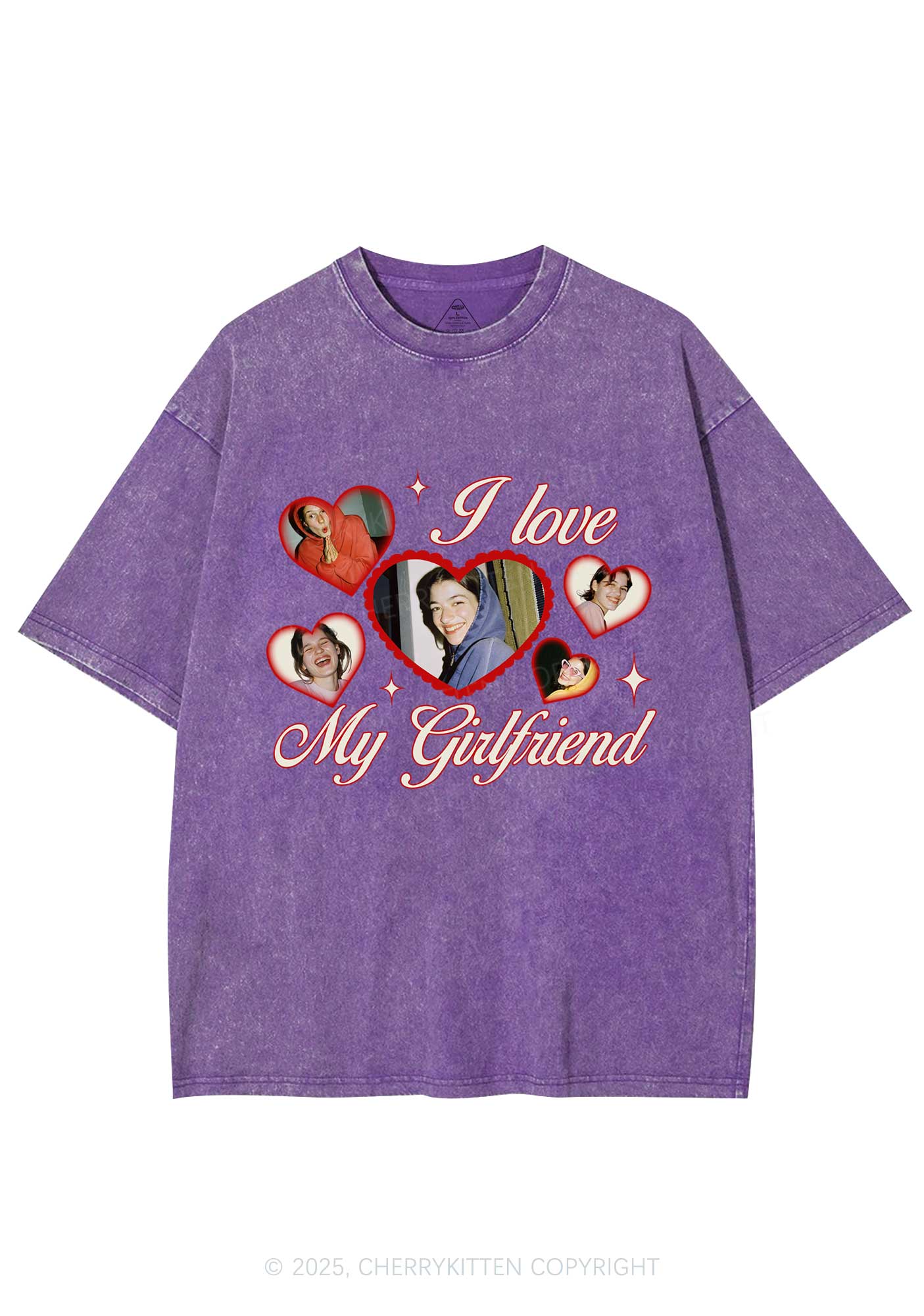 Custom Boyfriend Photos Y2K Valentine's Day Washed Tee Cherrykitten - Image 6