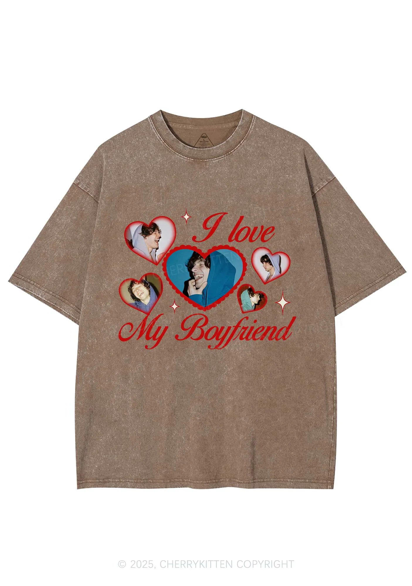 Custom Boyfriend Photos Y2K Valentine's Day Washed Tee Cherrykitten - Image 7