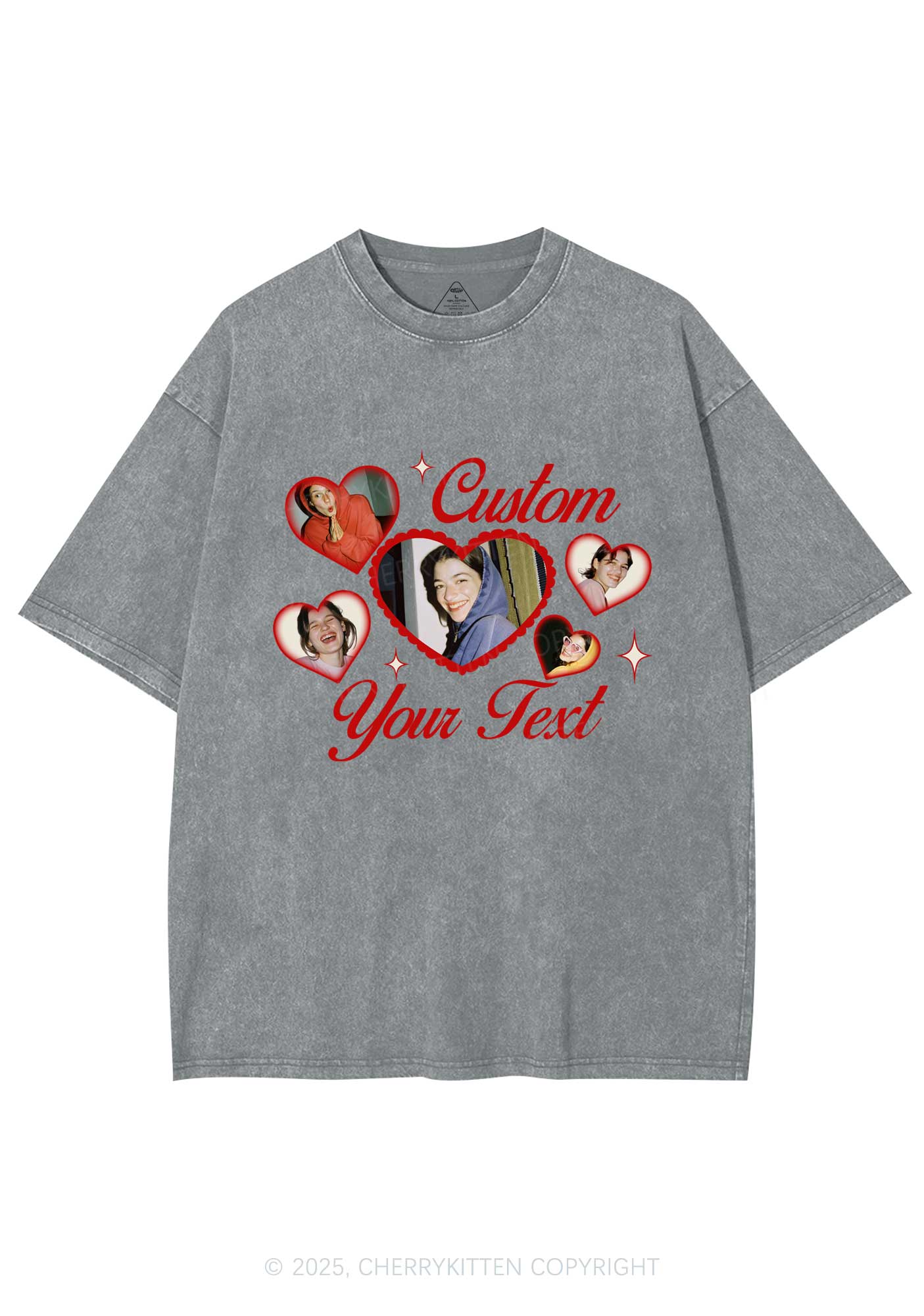 Custom Boyfriend Photos Y2K Valentine's Day Washed Tee Cherrykitten - Image 8