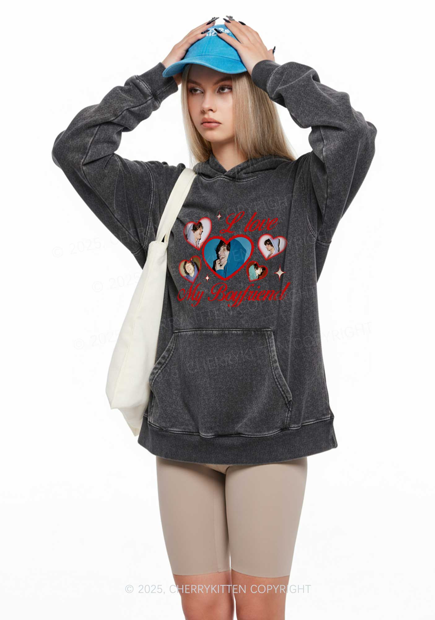 Custom Boyfriend Photos Y2K Washed Hoodie Cherrykitten - Image 3
