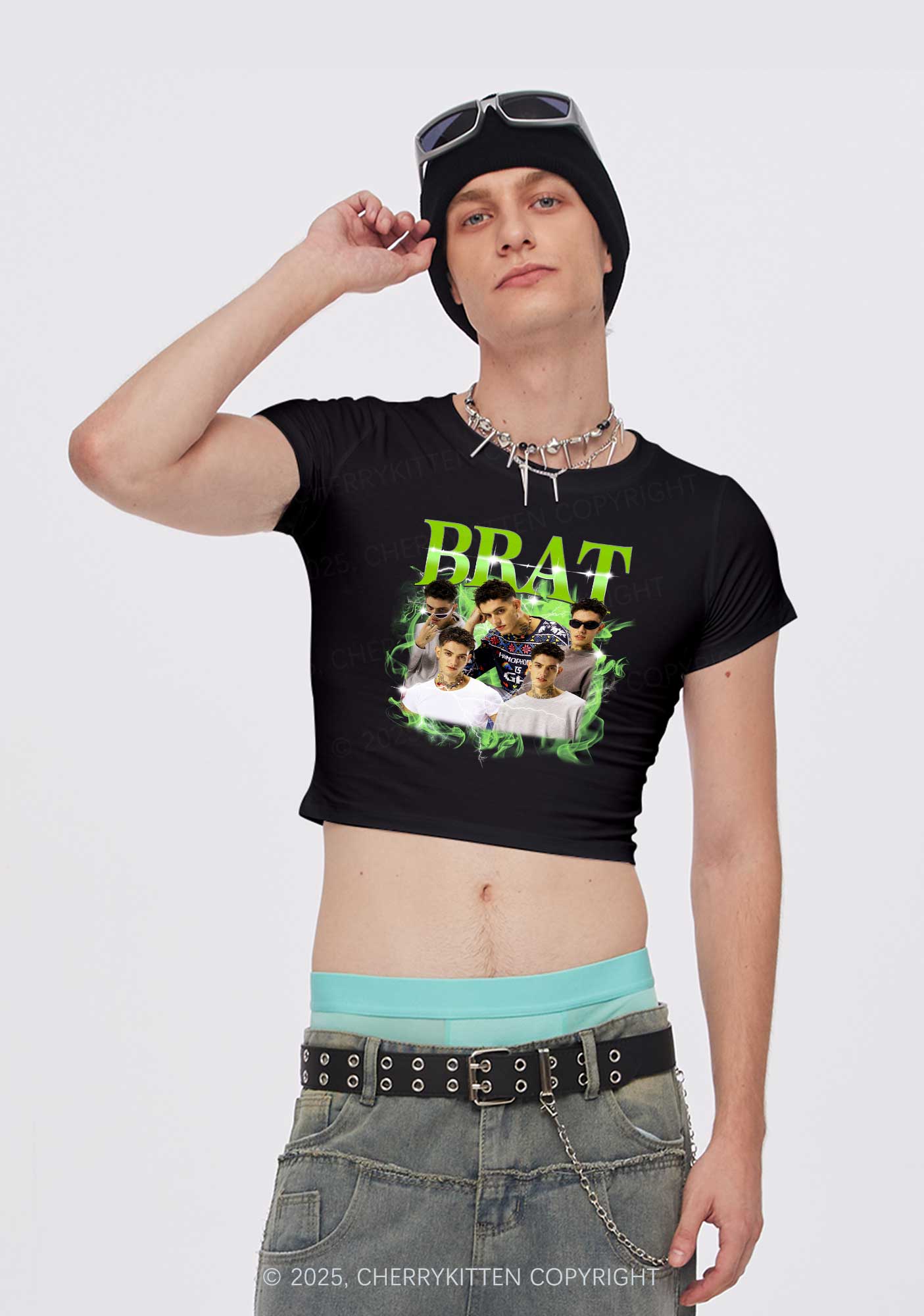 Custom Brat Portrait Y2K Baby Tee Cherrykitten - Image 2