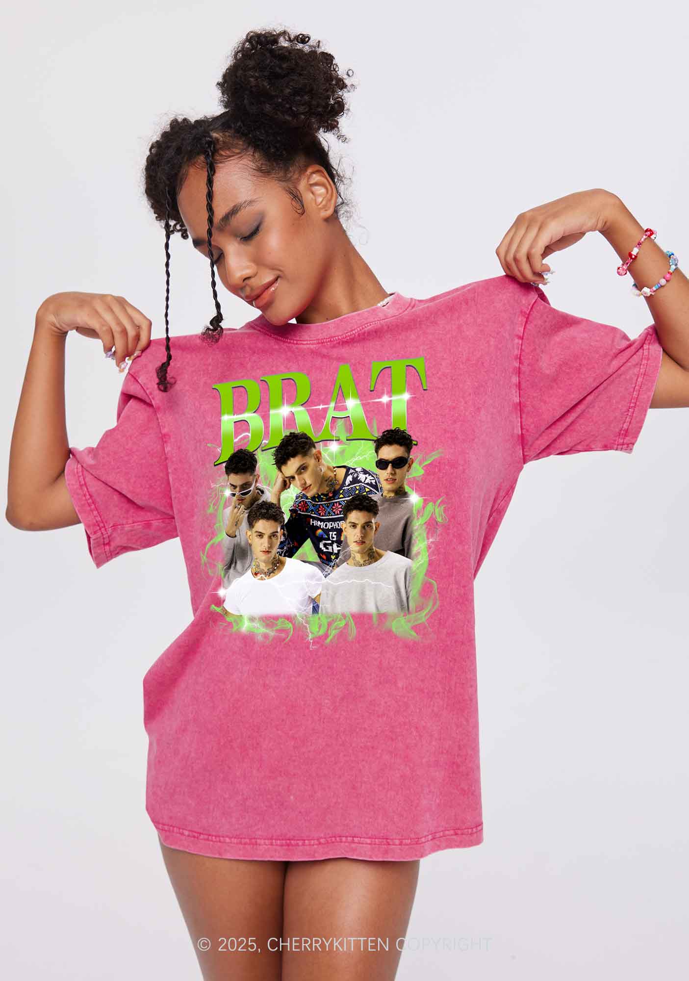 Custom Brat Portrait Y2K Shirts Washed Tee Cherrykitten - Image 2