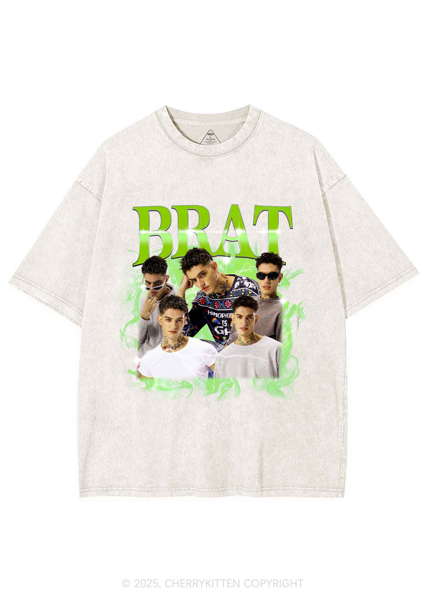 Custom Brat Portrait Y2K Shirts Washed Tee Cherrykitten - Image 4
