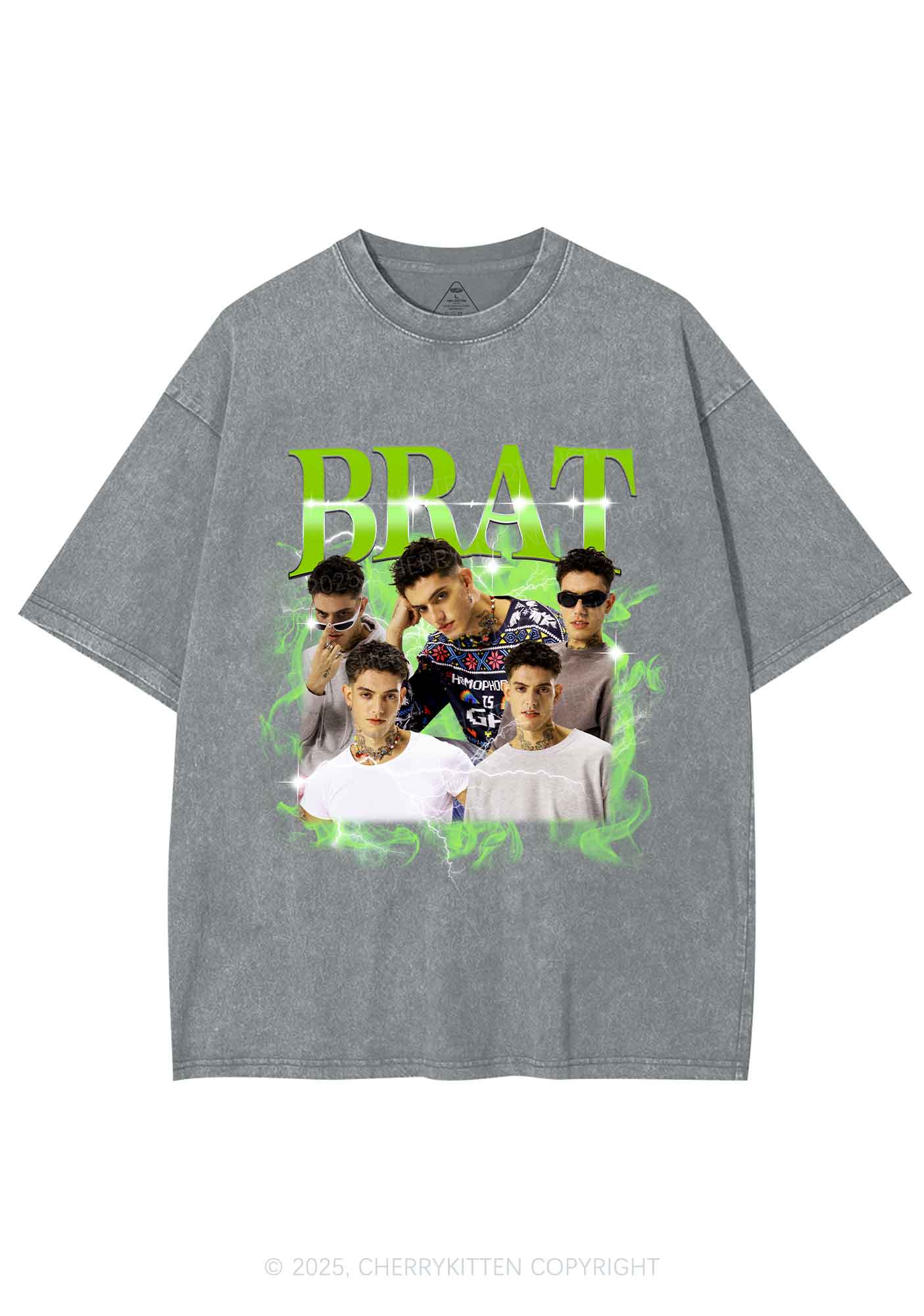 Custom Brat Portrait Y2K Shirts Washed Tee Cherrykitten - Image 7