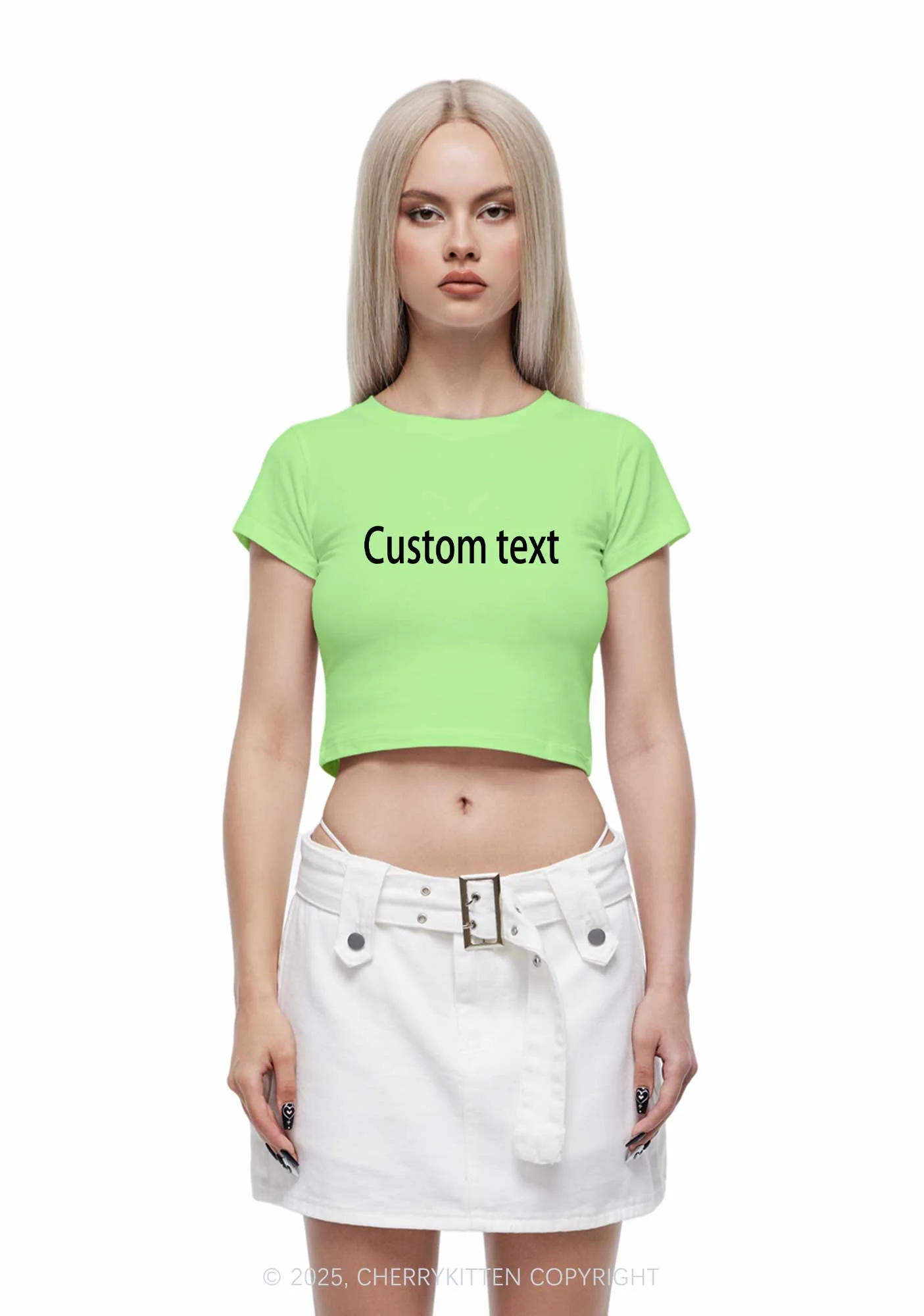 Custom Brat Text Y2K Baby Tee Cherrykitten - Image 2