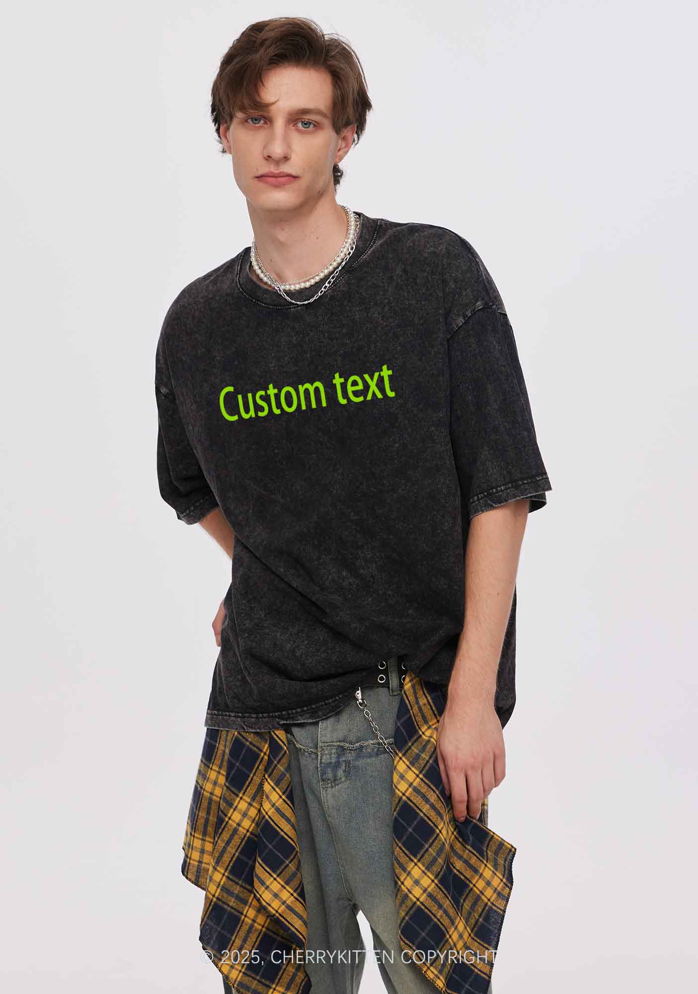 Custom Brat Text Y2K Shirts Washed Tee Cherrykitten - Image 2