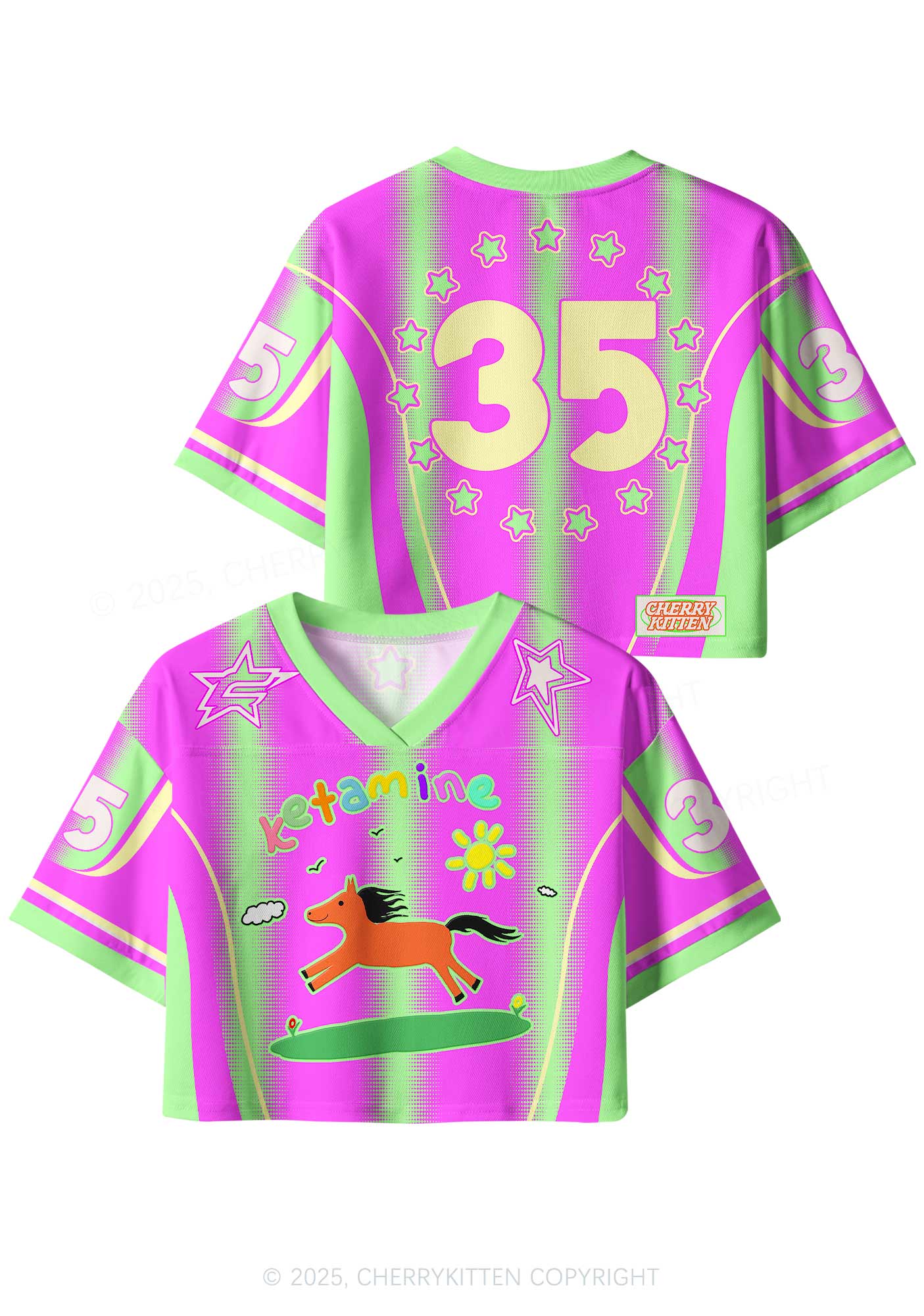 Custom Bright Pink Pony Y2K Crop Sport Jersey Shirts Cherrykitten - Image 3