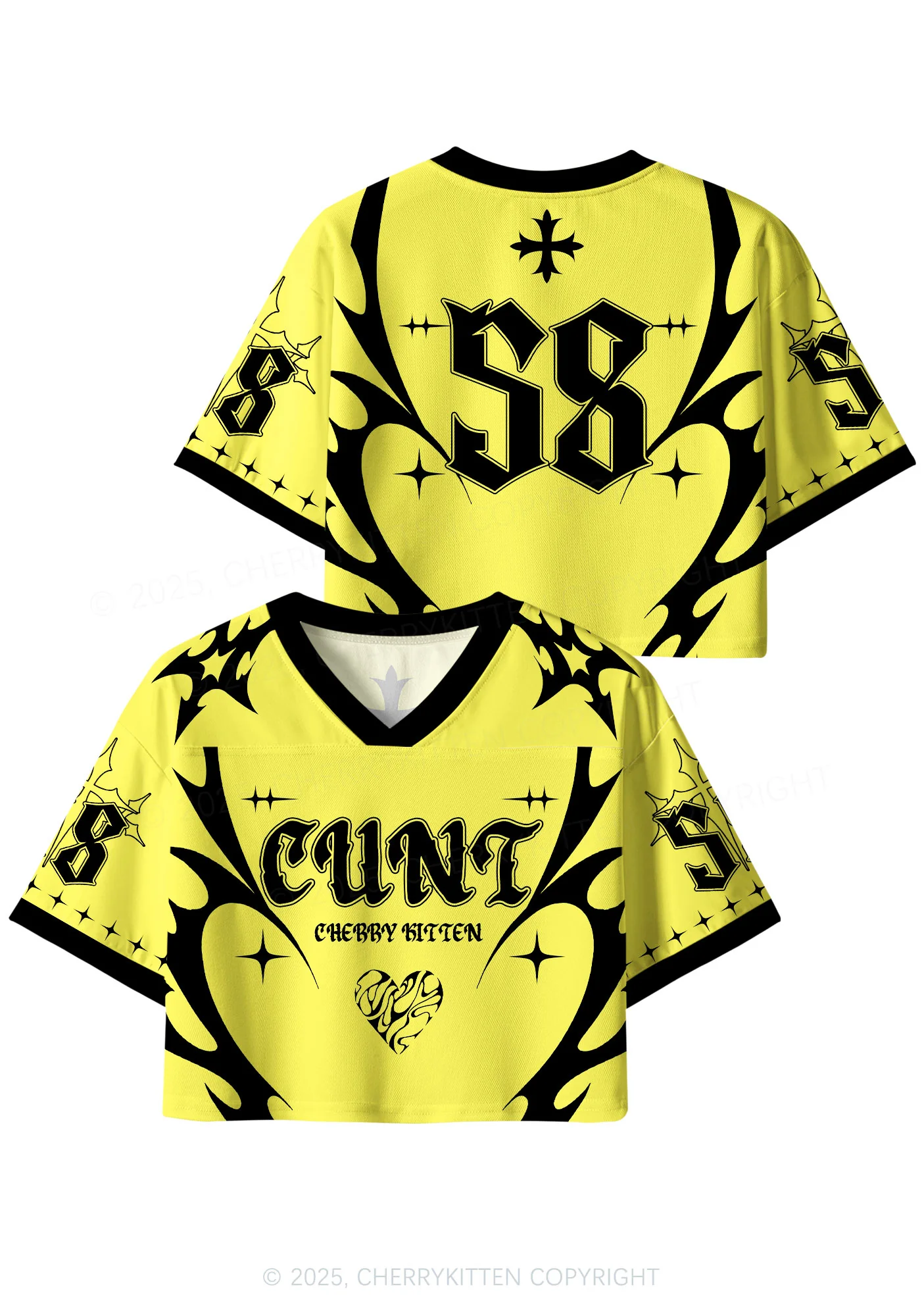 Custom Bright Yellow Cxxt Y2K Crop Sport Jersey Shirts Cherrykitten - Image 3