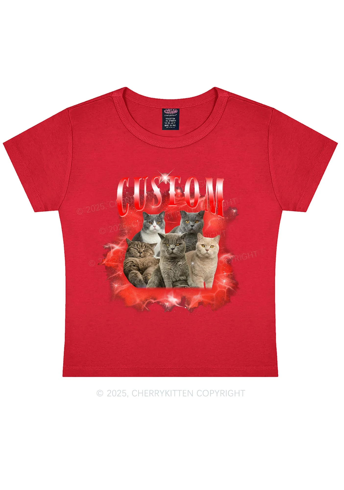 Custom Cat Photo Art Y2K Baby Tee Cherrykitten - Image 11