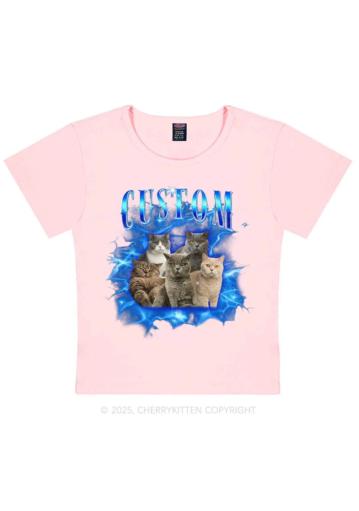Custom Cat Photo Art Y2K Baby Tee Cherrykitten - Image 13