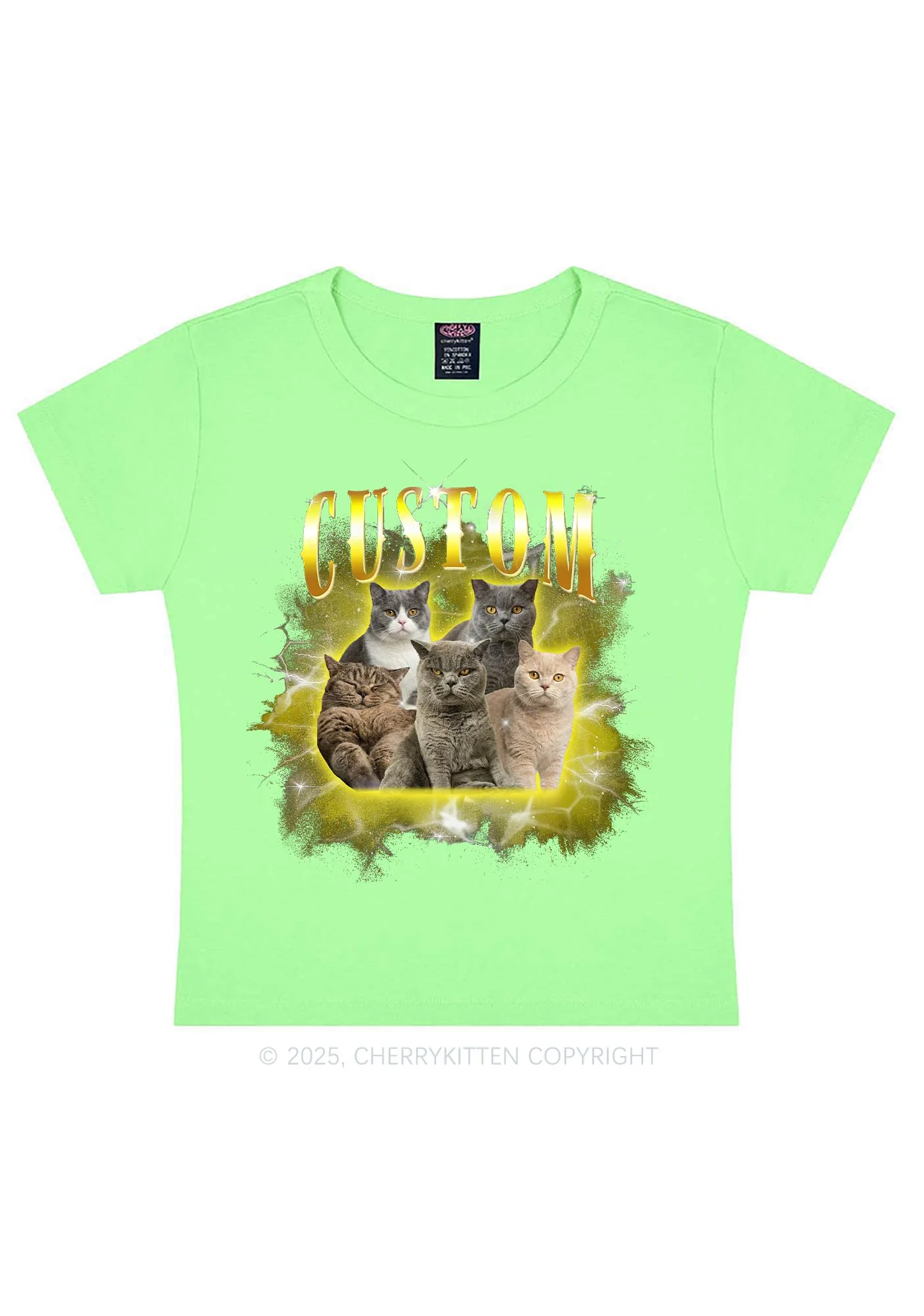 Custom Cat Photo Art Y2K Baby Tee Cherrykitten - Image 14