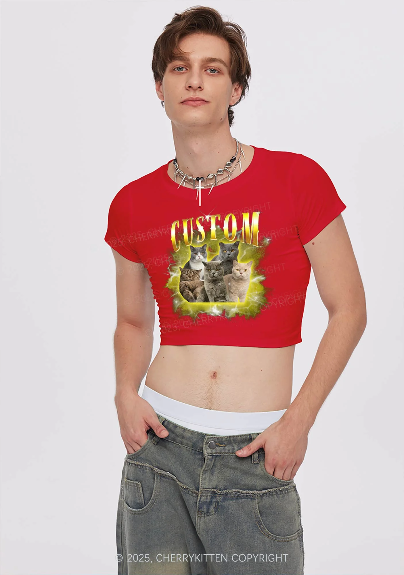 Custom Cat Photo Art Y2K Baby Tee Cherrykitten - Image 4
