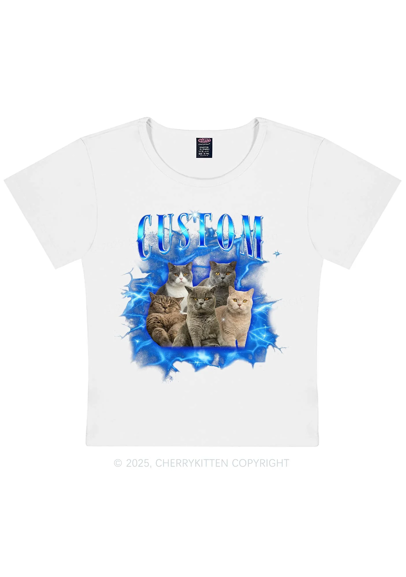 Custom Cat Photo Art Y2K Baby Tee Cherrykitten - Image 5