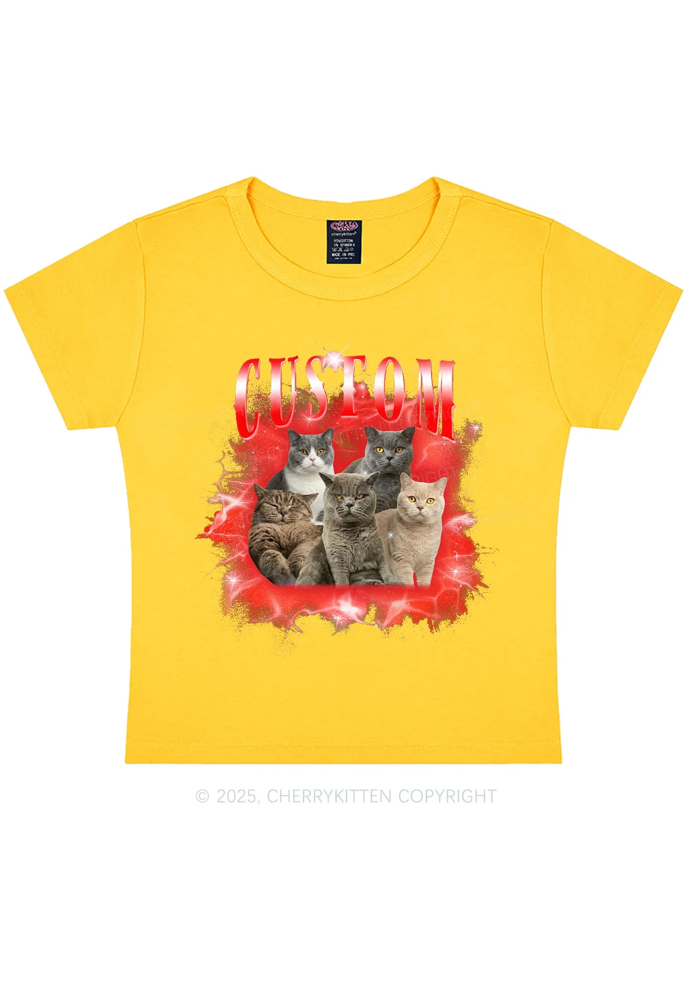 Custom Cat Photo Art Y2K Baby Tee Cherrykitten - Image 6