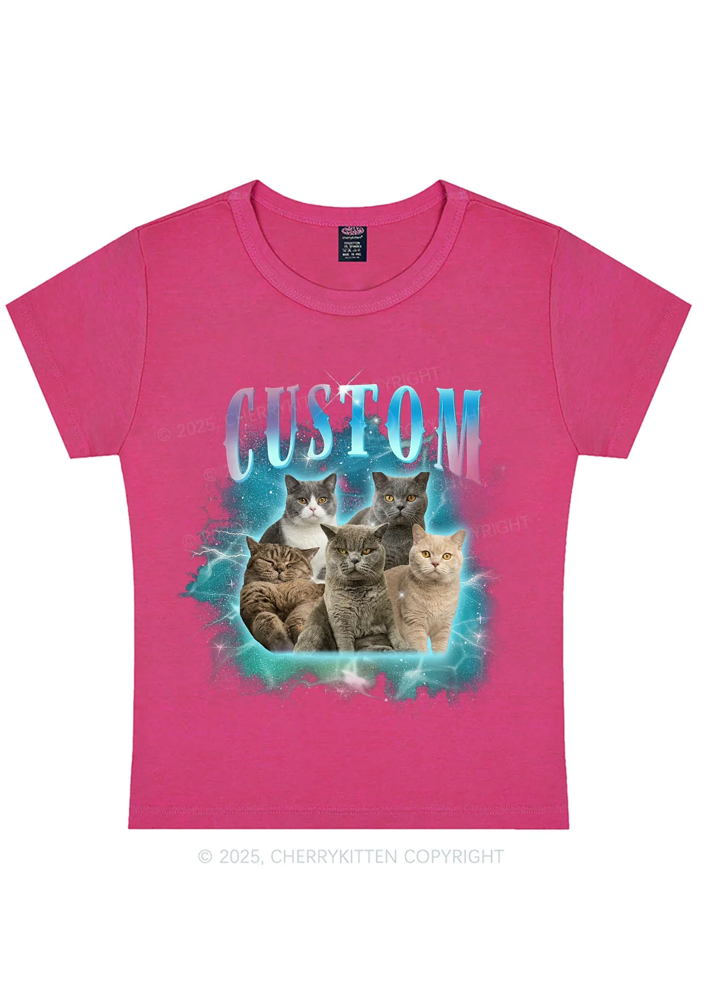 Custom Cat Photo Art Y2K Baby Tee Cherrykitten - Image 8