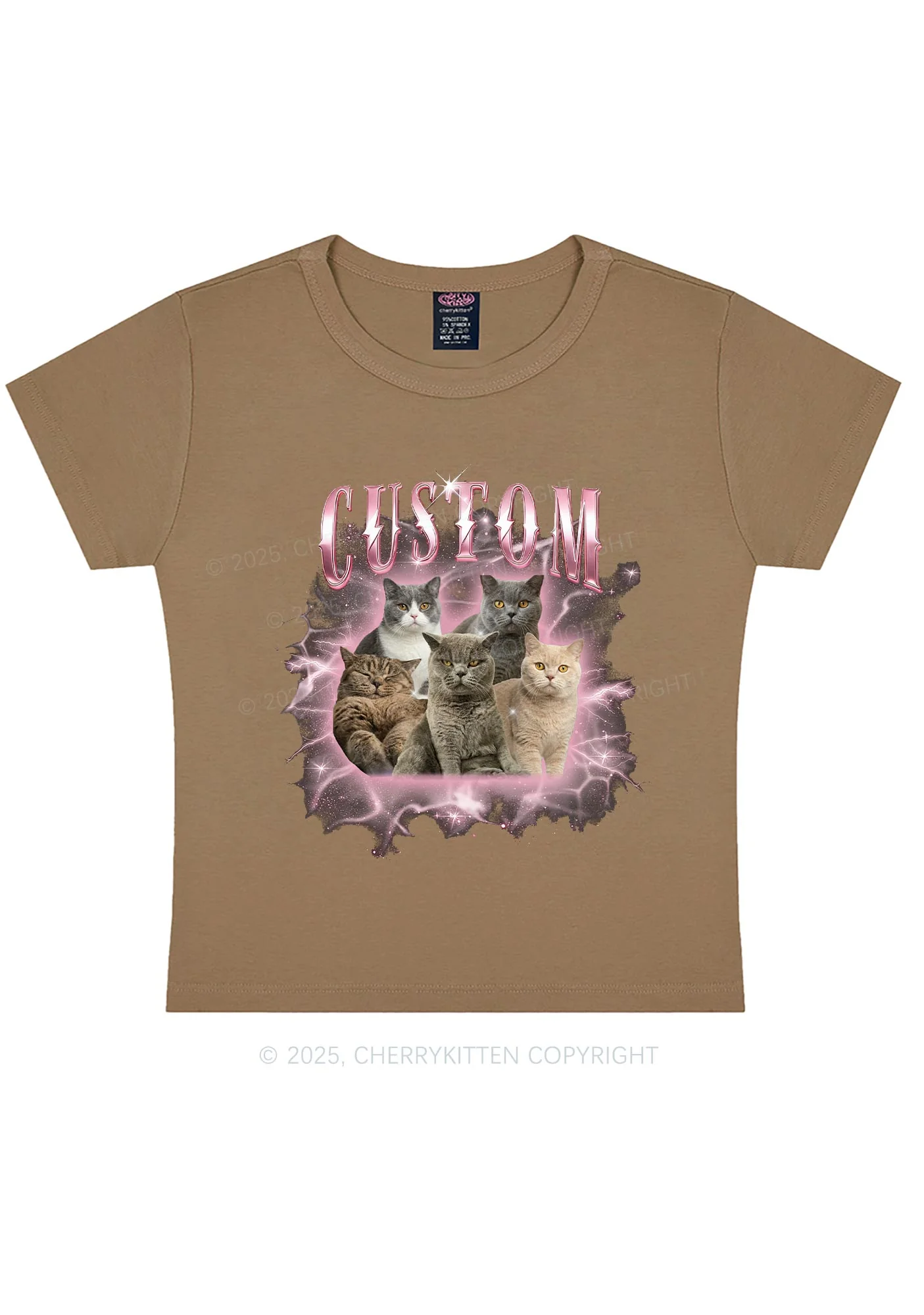 Custom Cat Photo Art Y2K Baby Tee Cherrykitten - Image 9