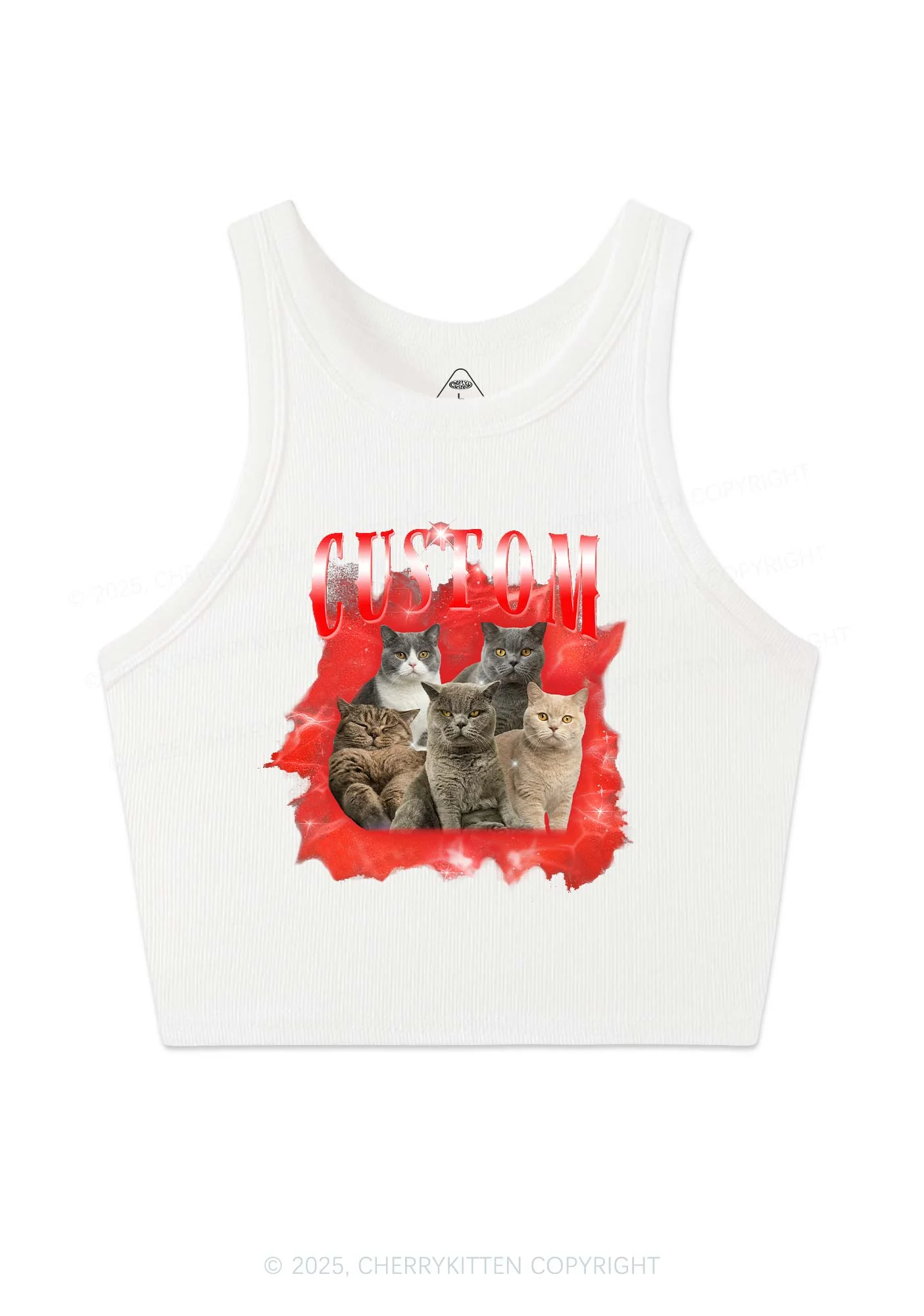Custom Cat Photo Art Y2K Crop Tank Top Cherrykitten - Image 4
