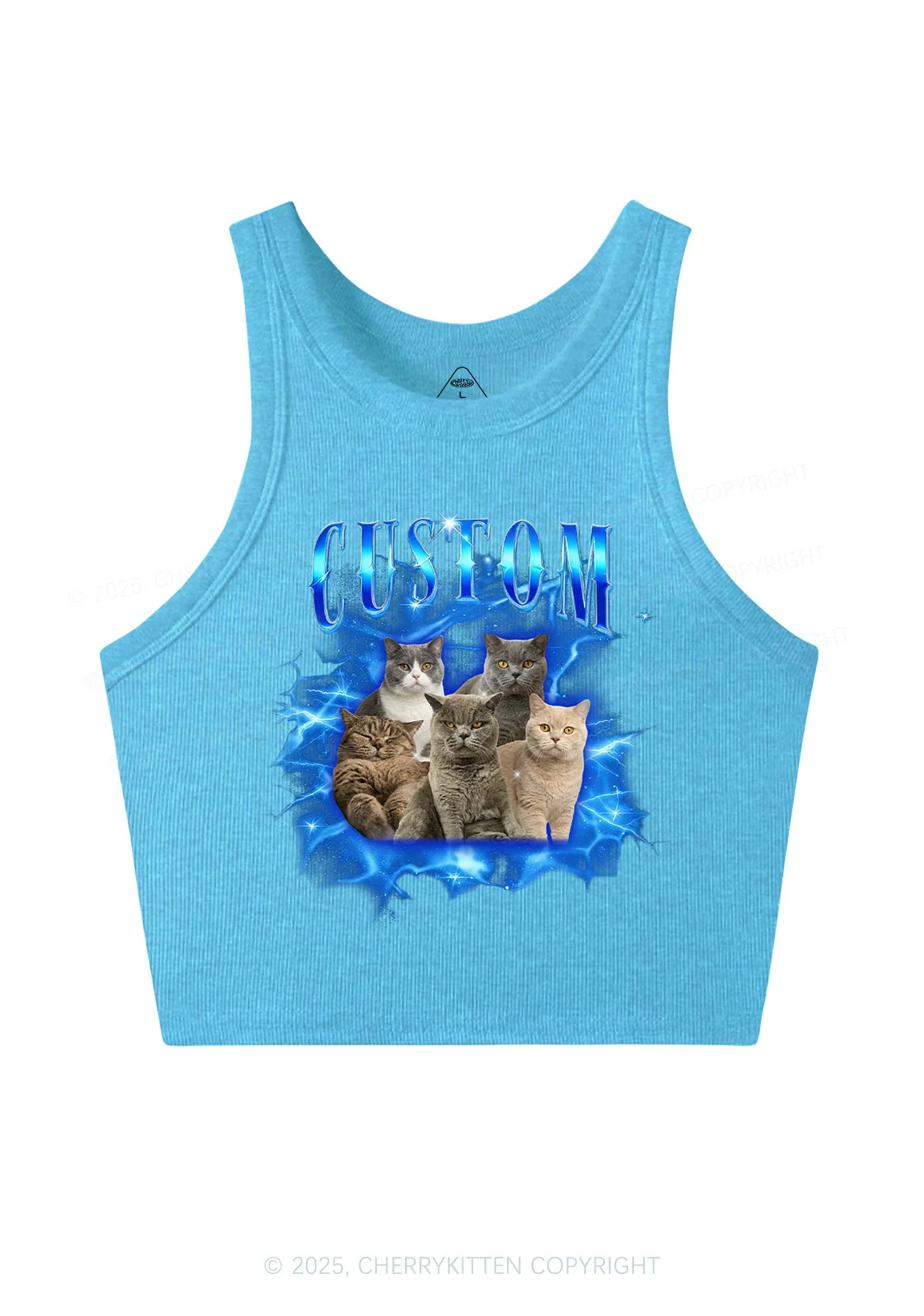 Custom Cat Photo Art Y2K Crop Tank Top Cherrykitten - Image 5