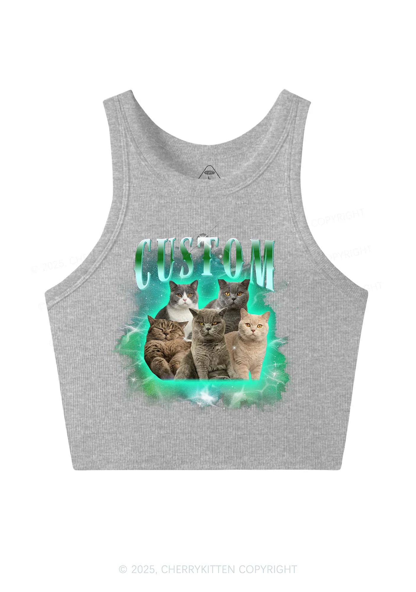 Custom Cat Photo Art Y2K Crop Tank Top Cherrykitten - Image 6