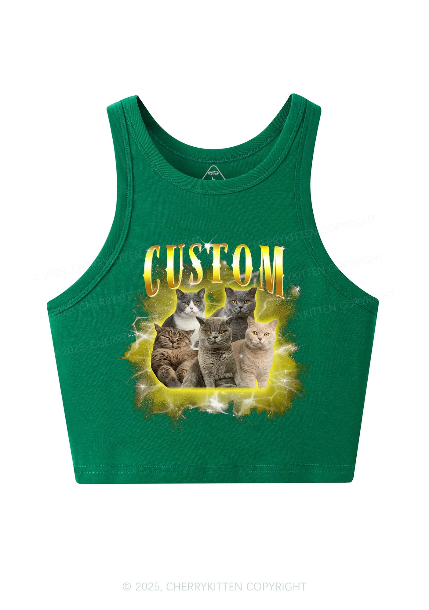 Custom Cat Photo Art Y2K Crop Tank Top Cherrykitten - Image 7